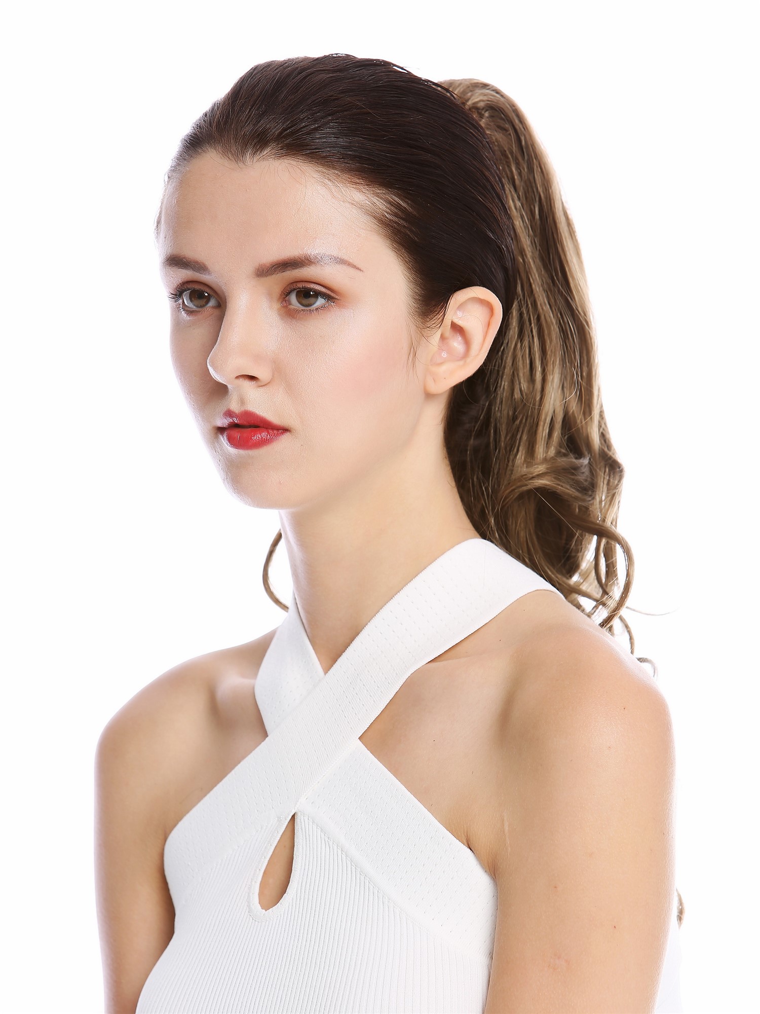 Ponytail Combs & Clamp long wavy slightly curled medium brown brunette MKB-30, view 3, WIG ME UP: Your Perücken Online Shop Ponytails, light brown, wavy, shoulder-length