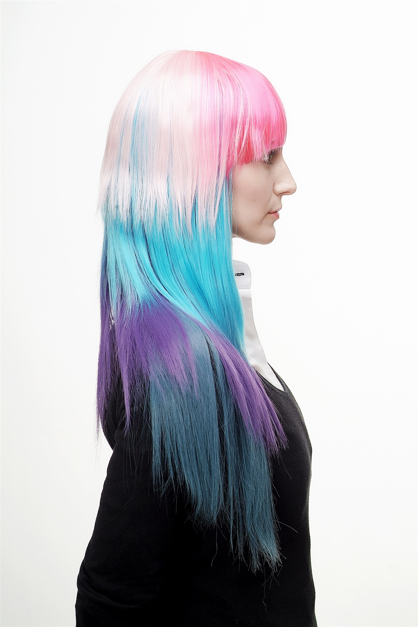 hochwertige Qualitätsperücken, Perücke Cosplay Bunt Pony Lang H9014-A-B-C-P-Z, Ansicht 2, WIG ME UP: Ihr Perücken Online Shop glatte Tressen-Perücke Pink Blau Weiß lange Haare für Damen