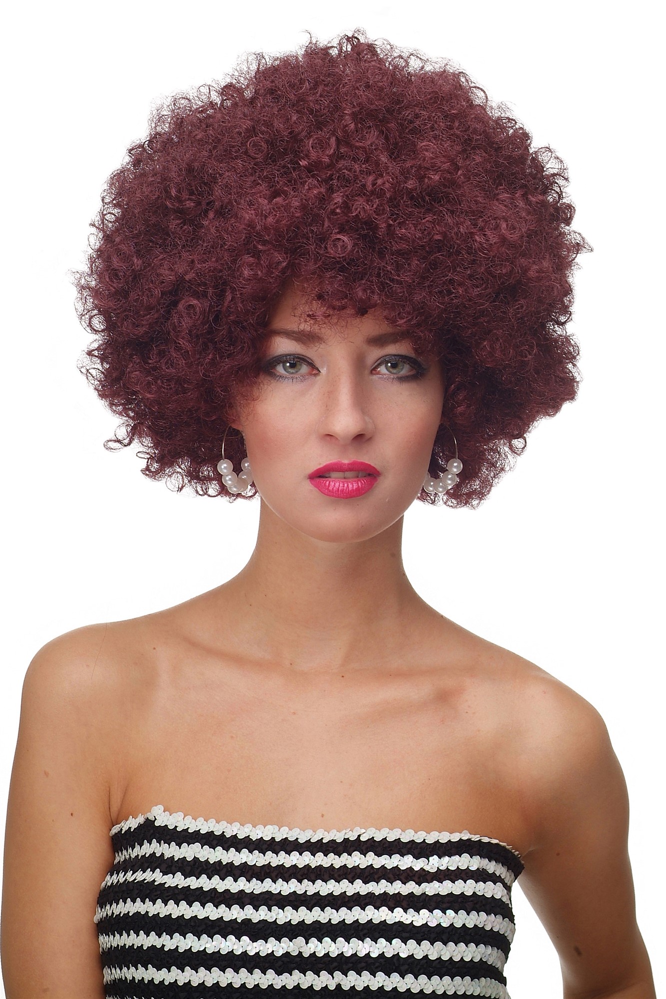 Party/Fancy Dress/Halloween WIG gigantic super volume aubergine RED disco AFRO funky huge HAIR!, front view, WIG ME UP: Your Perücken Online Shop Party Wig, Unisex, eggplant red, curled, short