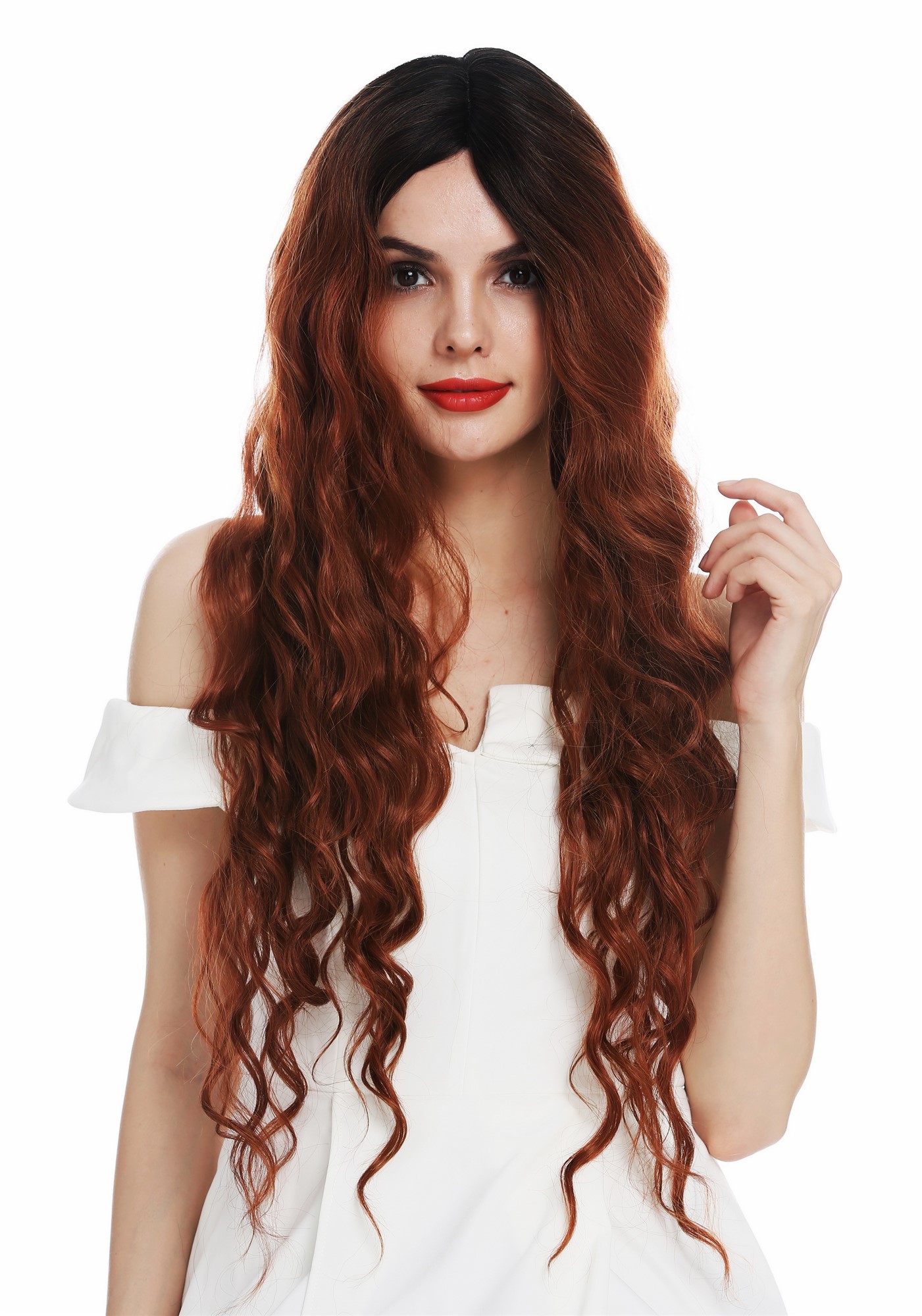 Quality Wigs, Ladies, red-black mix, wavy, very long