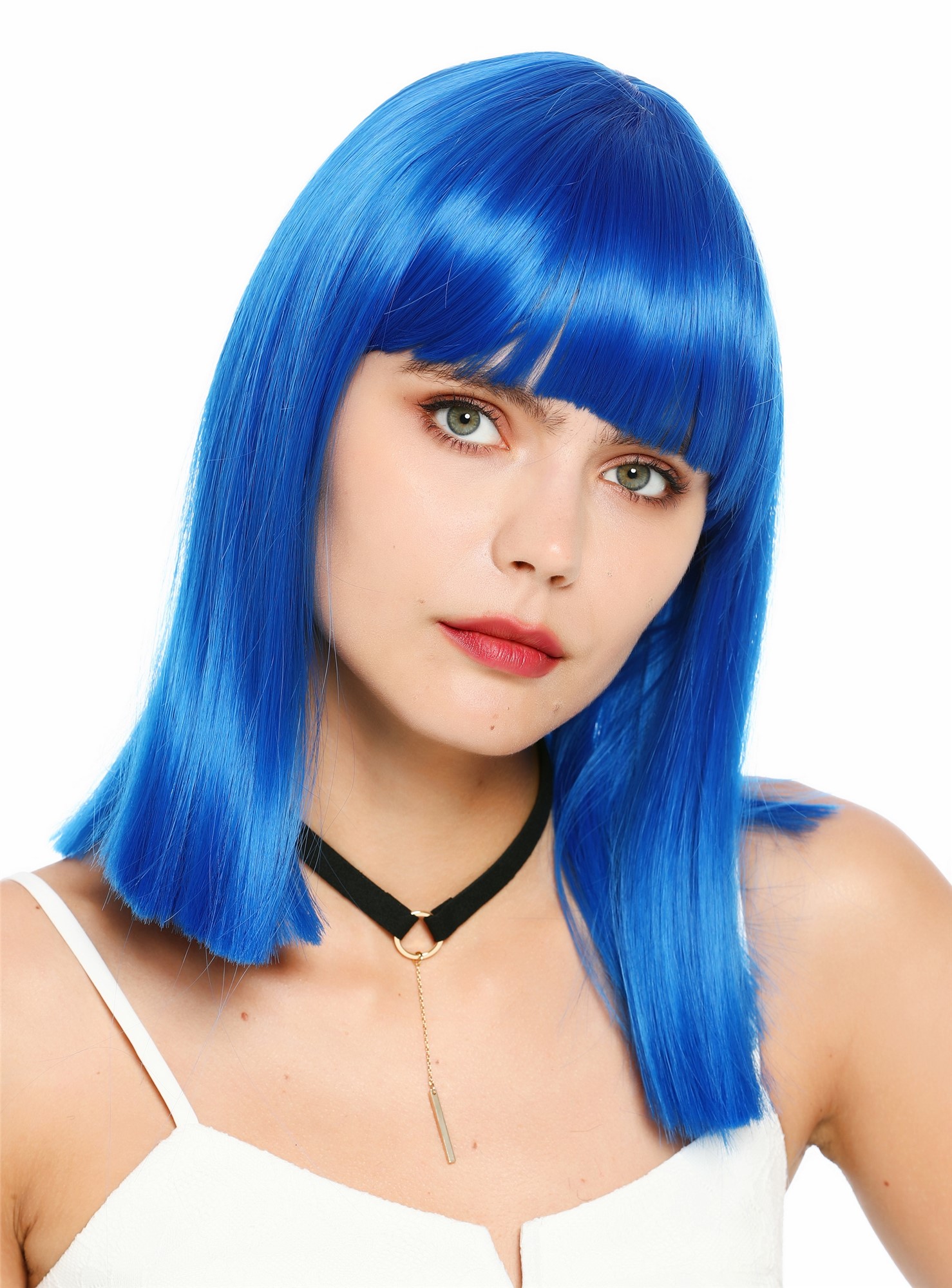 Damenperücke schulterlang blunt cut glatt breiter Pony Disco Blau SZL1498-DHT2517