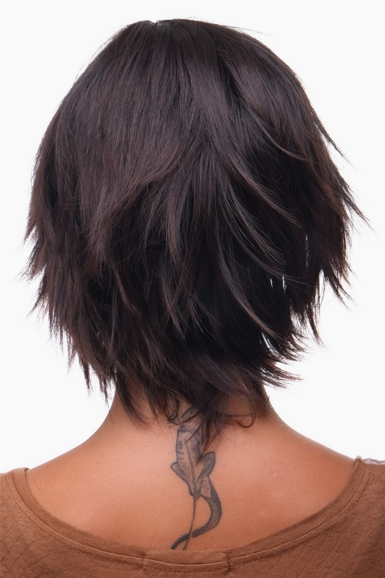 hochwertige Qualitätsperücken, Damen Perücke Stufen-Bob Wild Struppig Braun-Mix 49033-2T33, Ansicht 4, WIG ME UP: Ihr Perücken Online Shop wellige Tressen-Perücke mit Kopfhaut-Imitat Schwarz-Braun-Mix kurze Haare für Damen