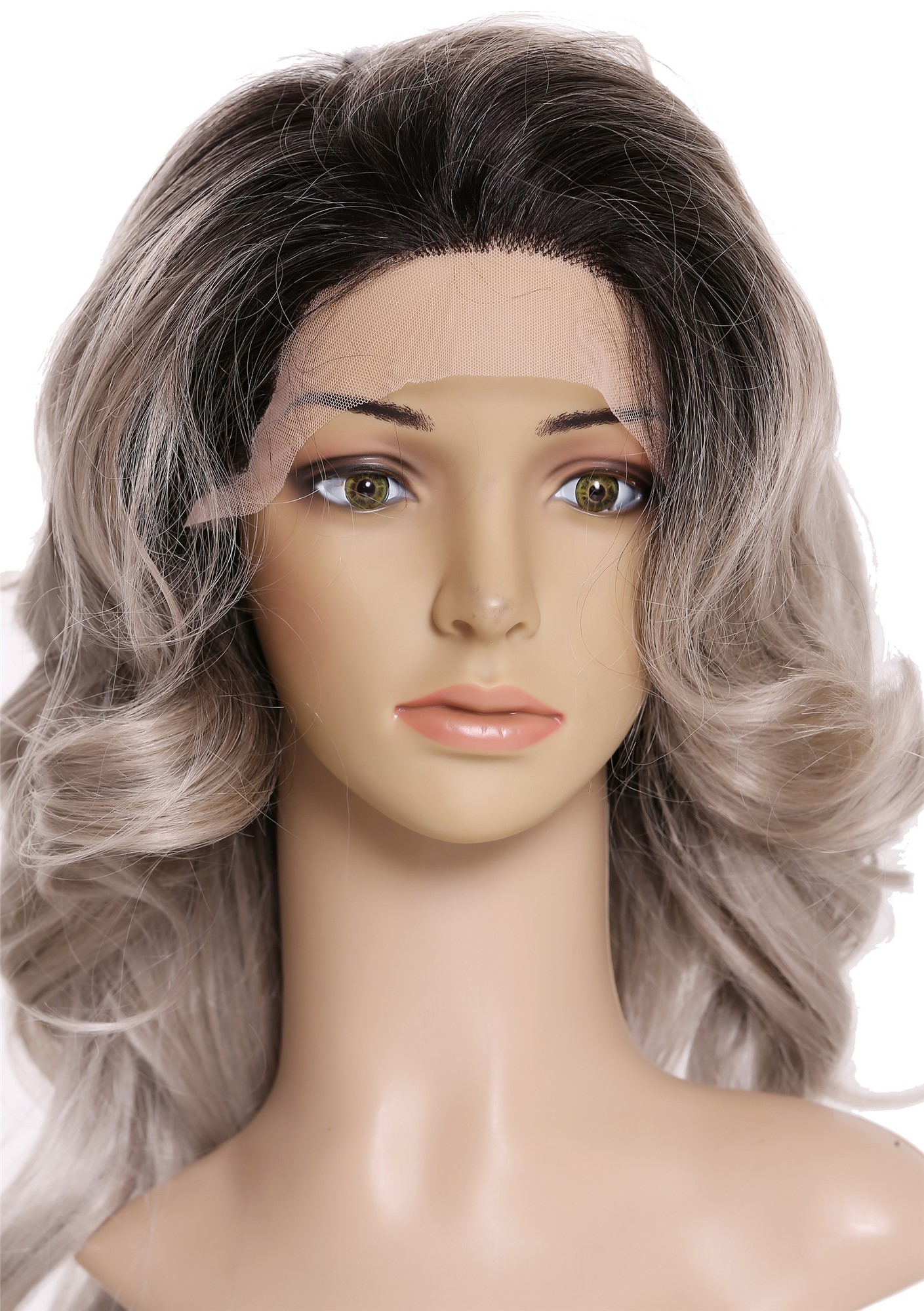 Lady wig lace front monofilament long backcombed ombre black grey mix DW2536-MF, view 7, WIG ME UP: Your Perücken Online Shop Quality Wigs, Ladies, matte gray-deep black mix, wavy, long