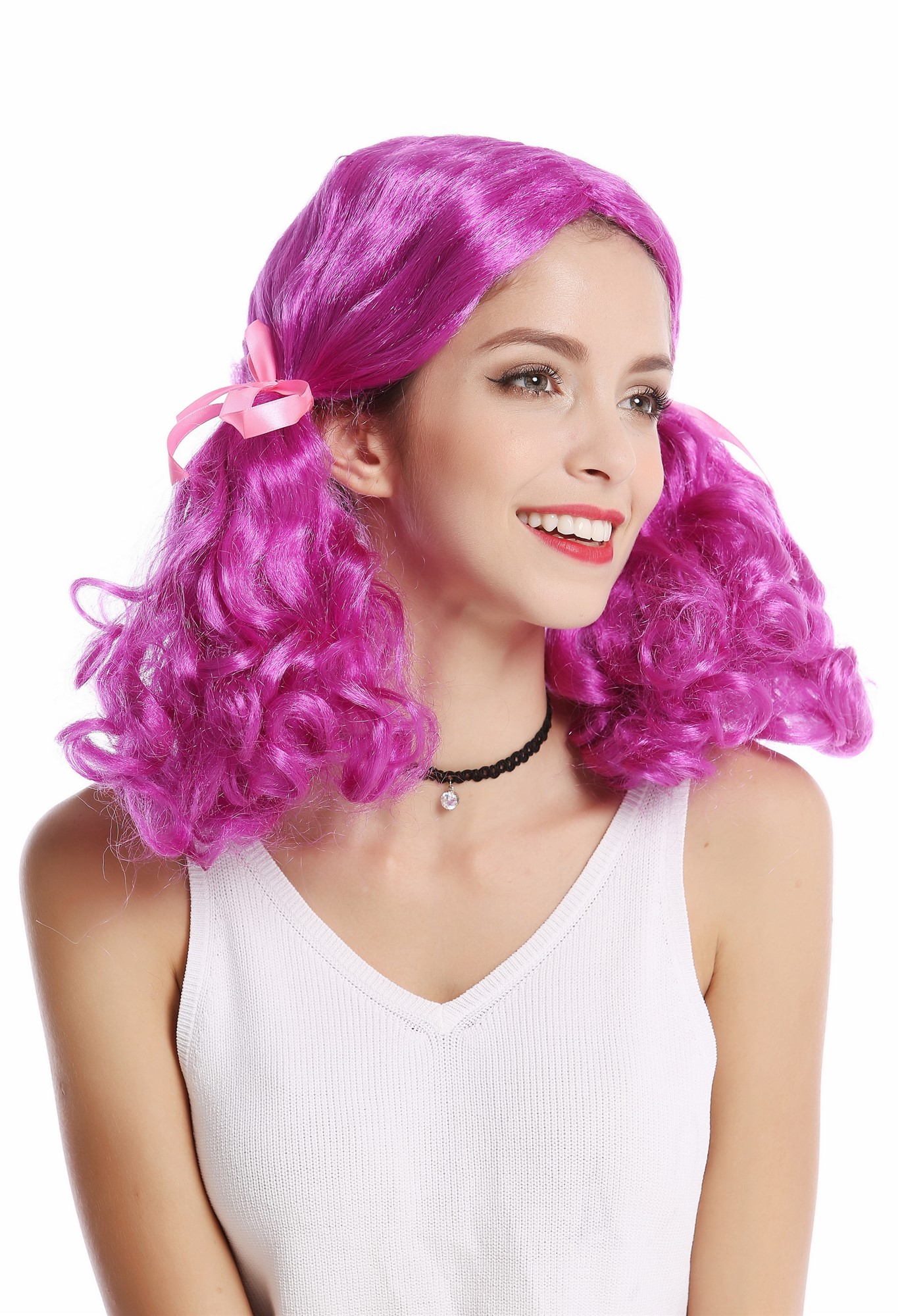 günstige Party Perücke, Perücke Lolita Zöpfe lockig lila 2466-ZA51, Vorderansicht, WIG ME UP: Ihr Perücken Online Shop lockige Party Perücke Lila schulterlange Haare Unisex