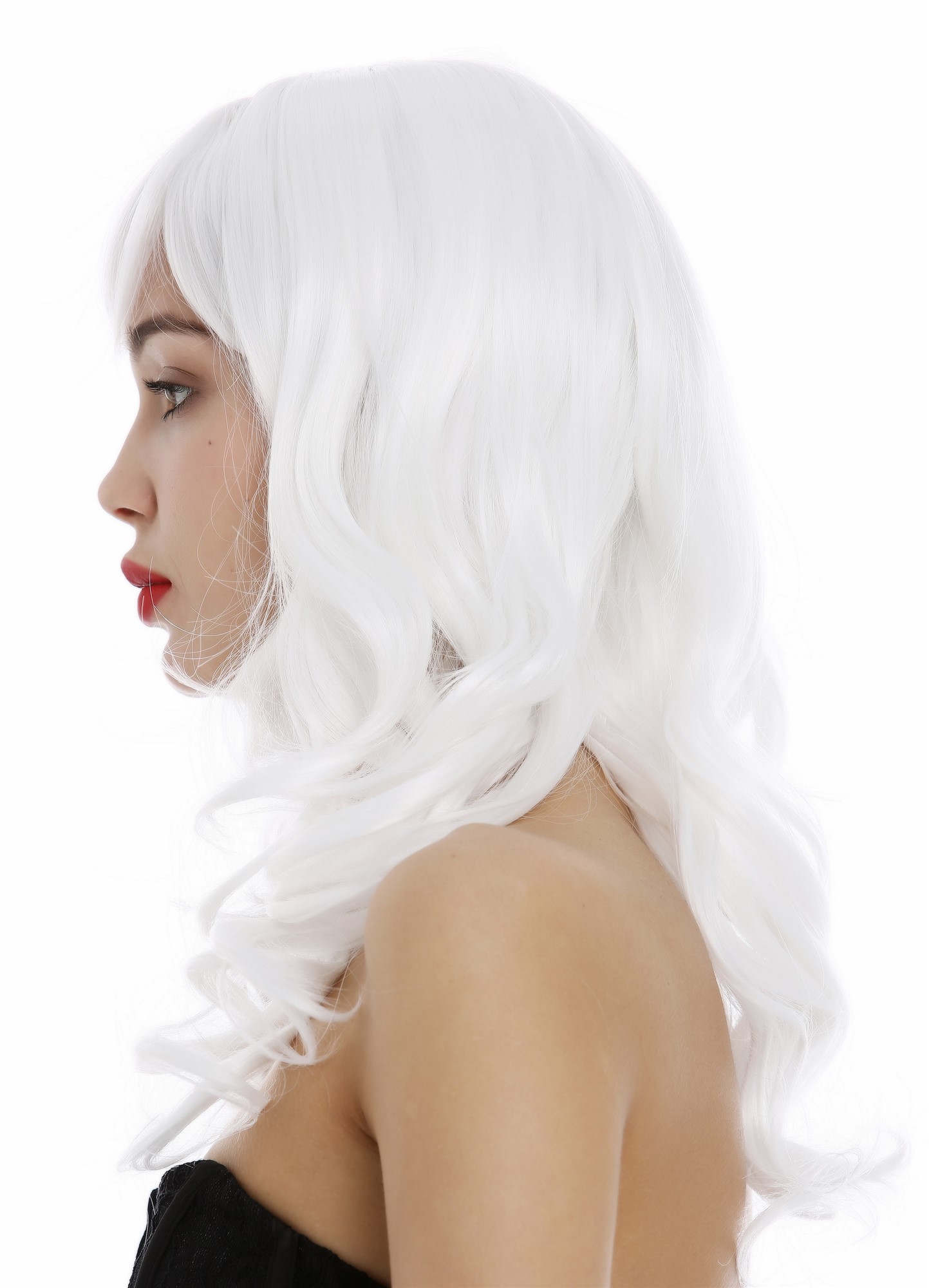 Lady Wig Women long wavy to curled curls fringe bangs pure white 3001, view 2, WIG ME UP: Your Perücken Online Shop Quality Wigs, Ladies, blossom white, wavy, long