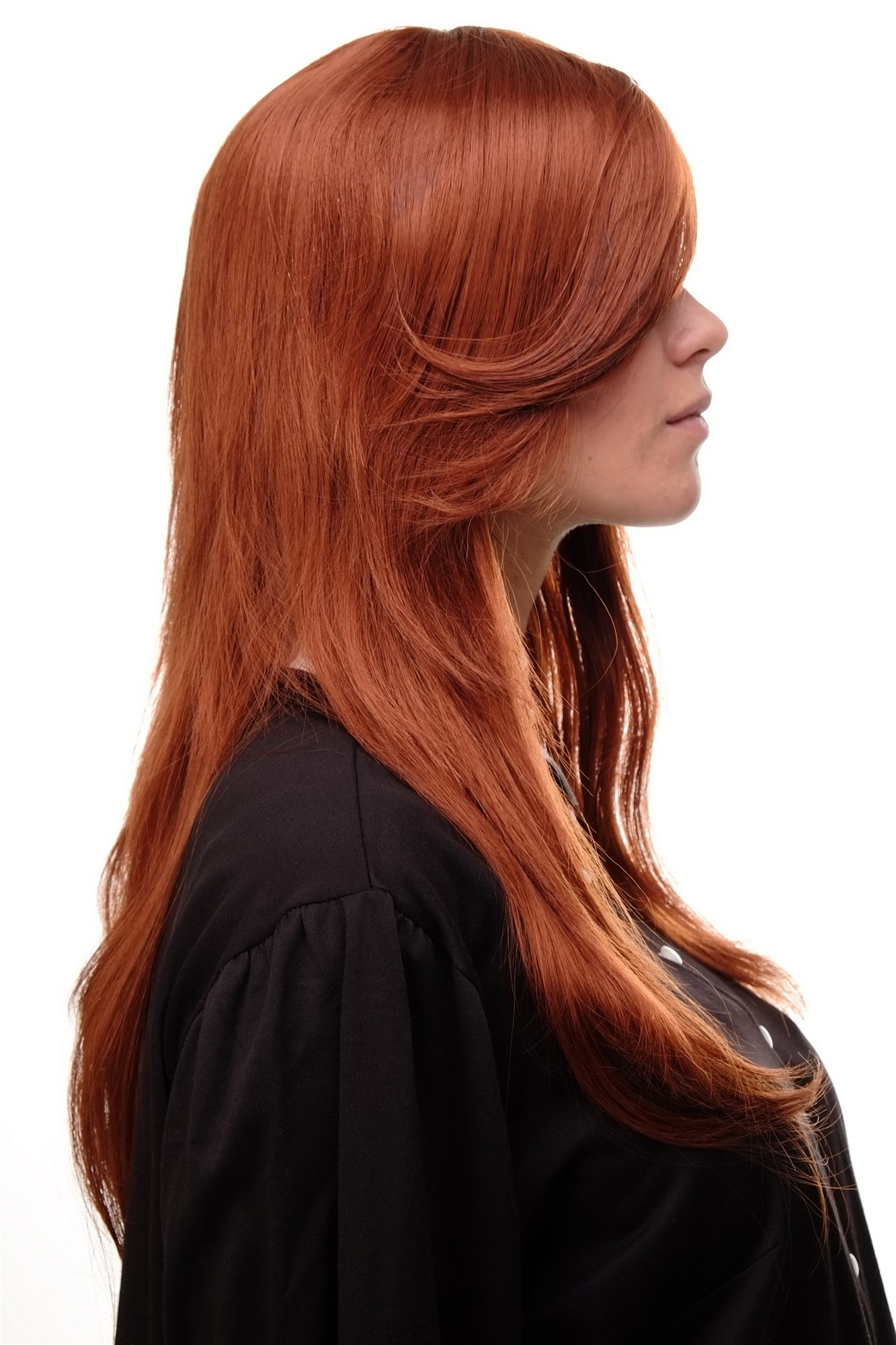 Lady wig medium length long fringe worn to side straight layered copper red 3110, view 3, WIG ME UP: Your Perücken Online Shop Quality Wigs, Ladies, copper, straight, very long
