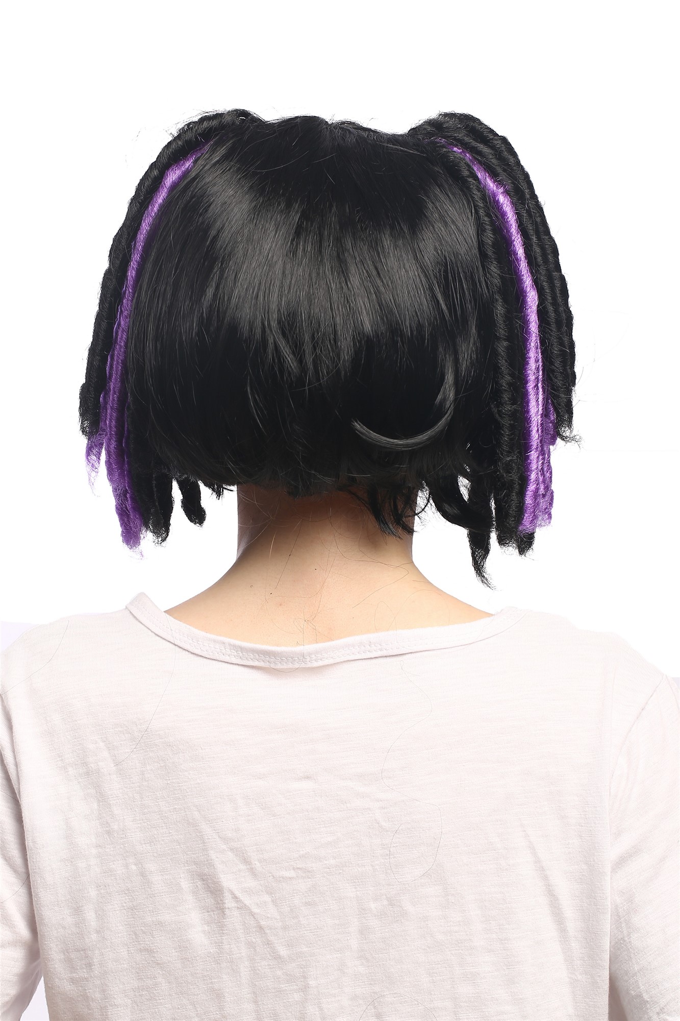 günstige Party Perücke, Perücke Zöpfe Schwarz Violett Cosplay 3160-P103-P08A, Ansicht 4, WIG ME UP: Ihr Perücken Online Shop lockige Party Perücke Schwarz kurze Haare für Damen