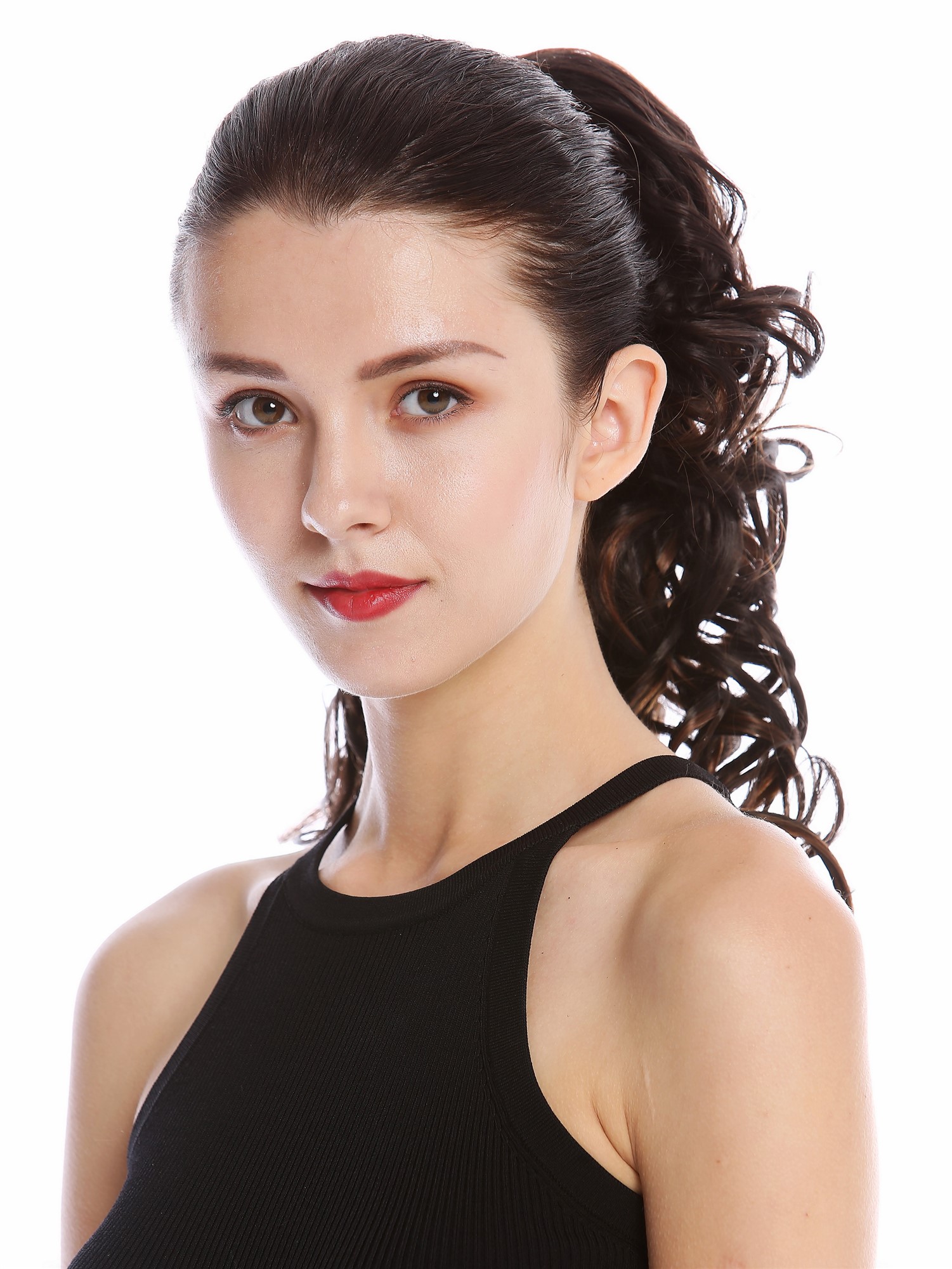 Ponytail Combs Clamp long voluminous curled chestnut brown streaked MKB-6A, view 5, WIG ME UP: Your Perücken Online Shop Ponytails, brown mix, curled, shoulder-length