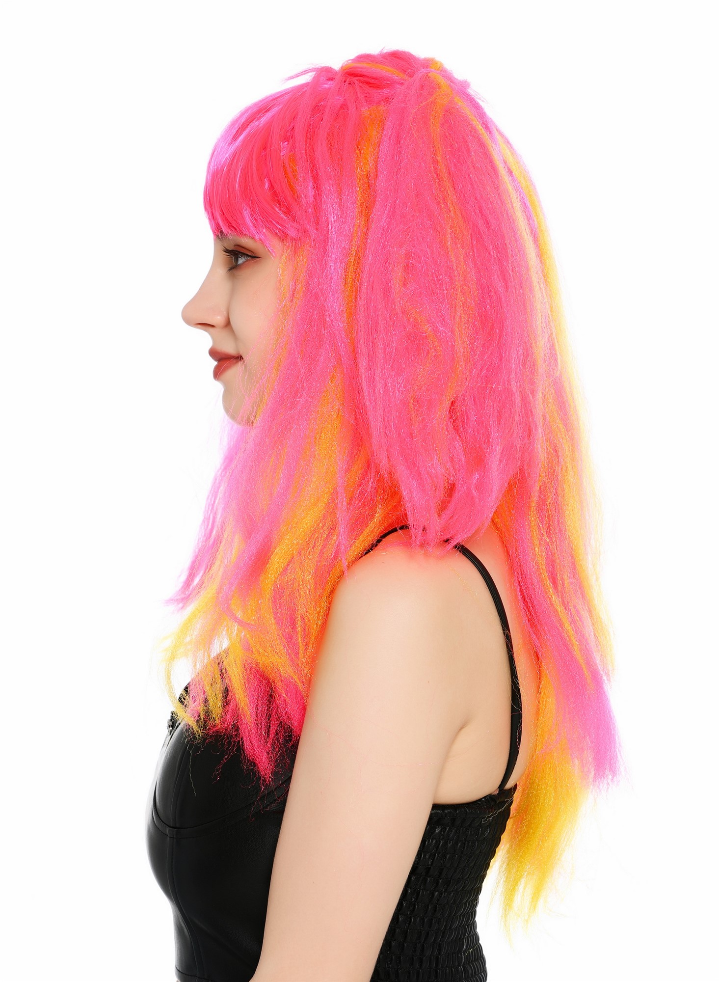 wellige Party-Perücke Rosa-Gelb-Mix 60 cm lange Perücke für Damen