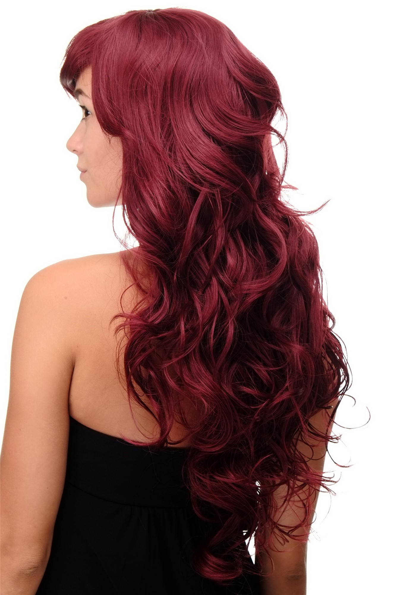 Lady  Wig wavy curly & slightly straggly ends wet-look long fringe (for side parting) red, view 2, WIG ME UP: Your Perücken Online Shop Quality Wigs, Ladies, Red, wavy, long