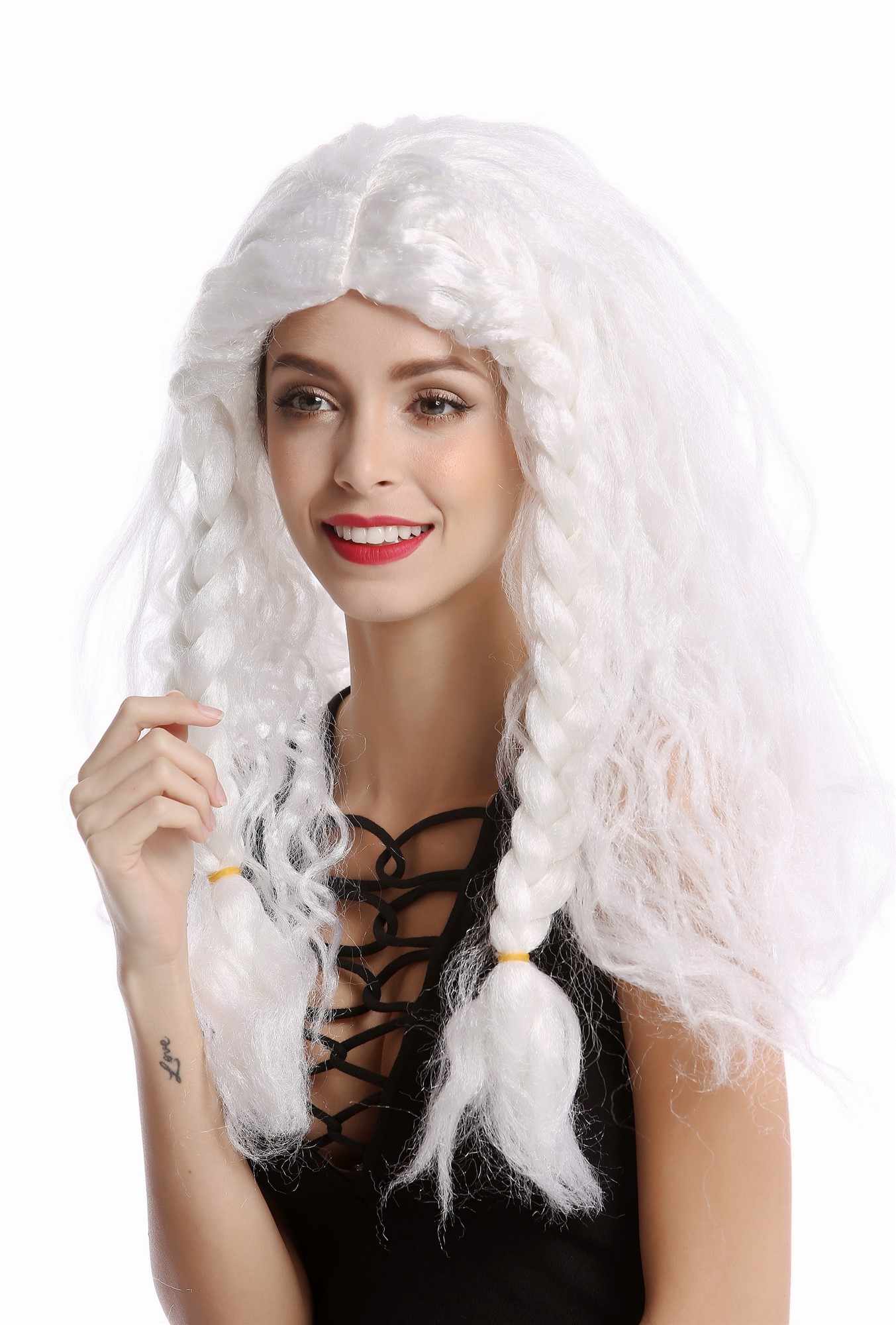 günstige Party Perücke, Perücke lang weiß geflochten Zöpfe 91154-ZA68/ZA62, Vorderansicht, WIG ME UP: Ihr Perücken Online Shop geflochtene Party Perücke Weiß,Blond lange Haare Unisex