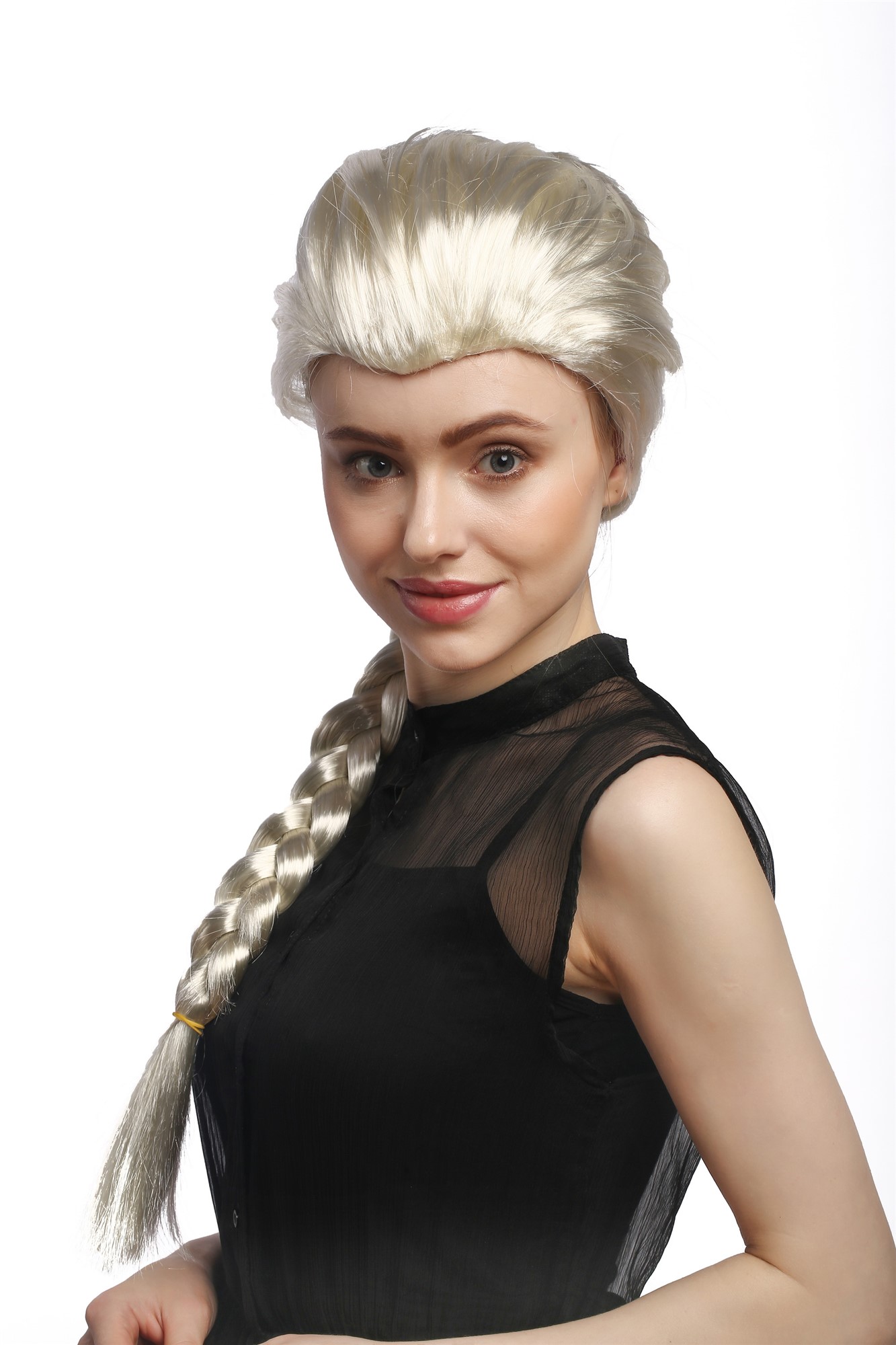 Lady Party Wig Halloween platinum blond back-combed long hair braided long plait ponytail Princess, view 3, WIG ME UP: Your Perücken Online Shop Party Wig, Ladies, Blonde, Braided, long