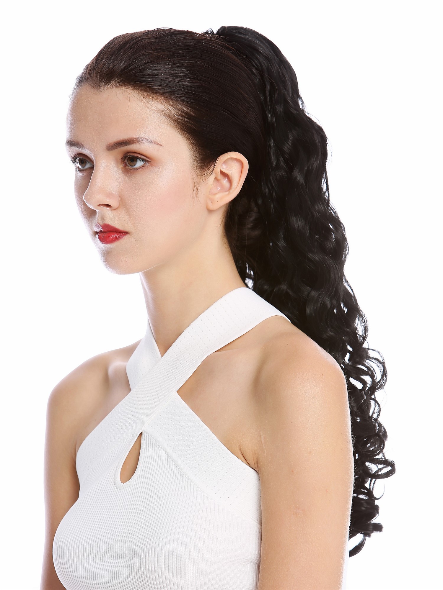 hochwertiger Zopf Pferdeschwanz Voluminös Locken Schwarz 19AXL-V-1, Ansicht 3, WIG ME UP: Ihr Perücken Online Shop lockiges Zopf-Haarteil Schwarz 50 cm lang