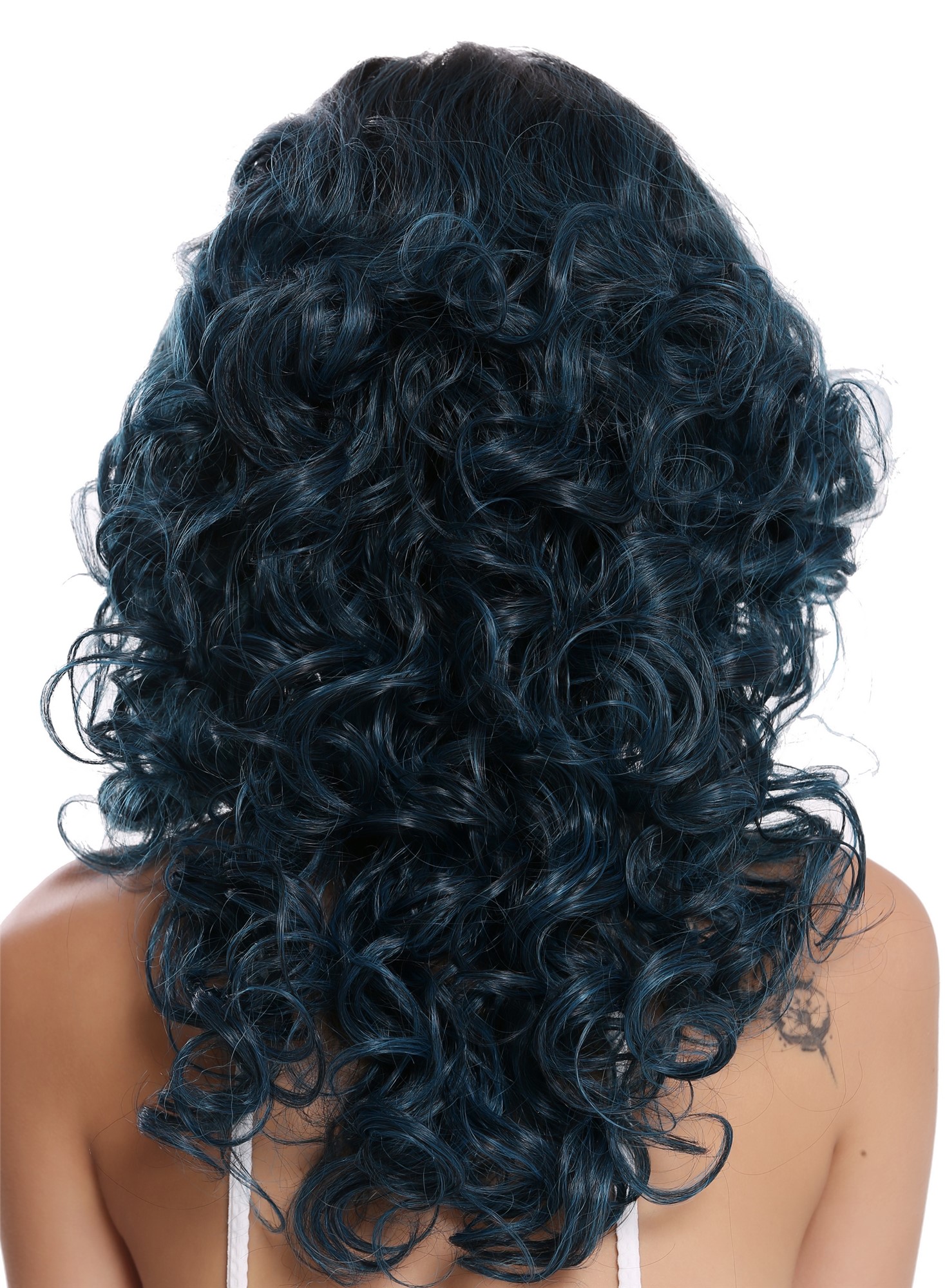 Quality Wigs, Ladies, velvet black-ultramarine blue mix, curled, long