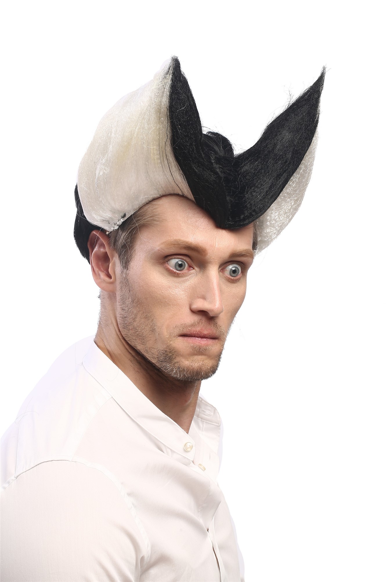 Lady Man Wig Vampire Evil Sorcerer Countess Count Dracula Witch Demon 24422, view 4, WIG ME UP: Your Perücken Online Shop Party Wig, Men, Black-and-white, wavy, short