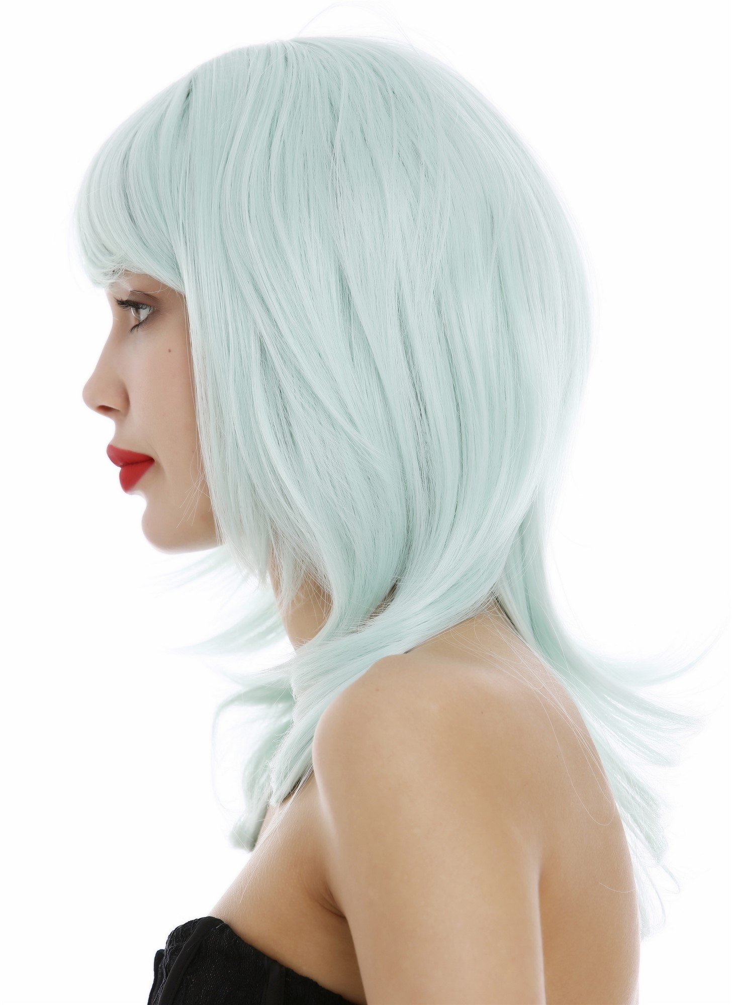 hochwertige Qualitätsperücken, Frauen Perücke schulterlang glatt gestufte Haare Grün Hellgrün 3003-T5507, Ansicht 3, WIG ME UP: Ihr Perücken Online Shop glatte Tressen-Perücke mit Kopfhaut-Imitat Hellgrün schulterlange Haare für Damen