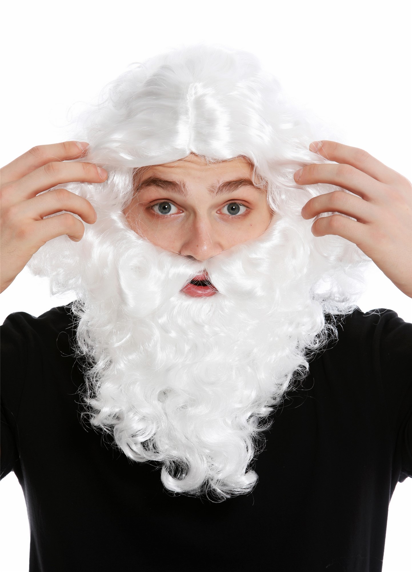 Wig & Beard set white hermit wild prophet Moses Noah wizard magician 8115-A+B, view 2, WIG ME UP: Your Perücken Online Shop Party Wig, Men, White, curled, long