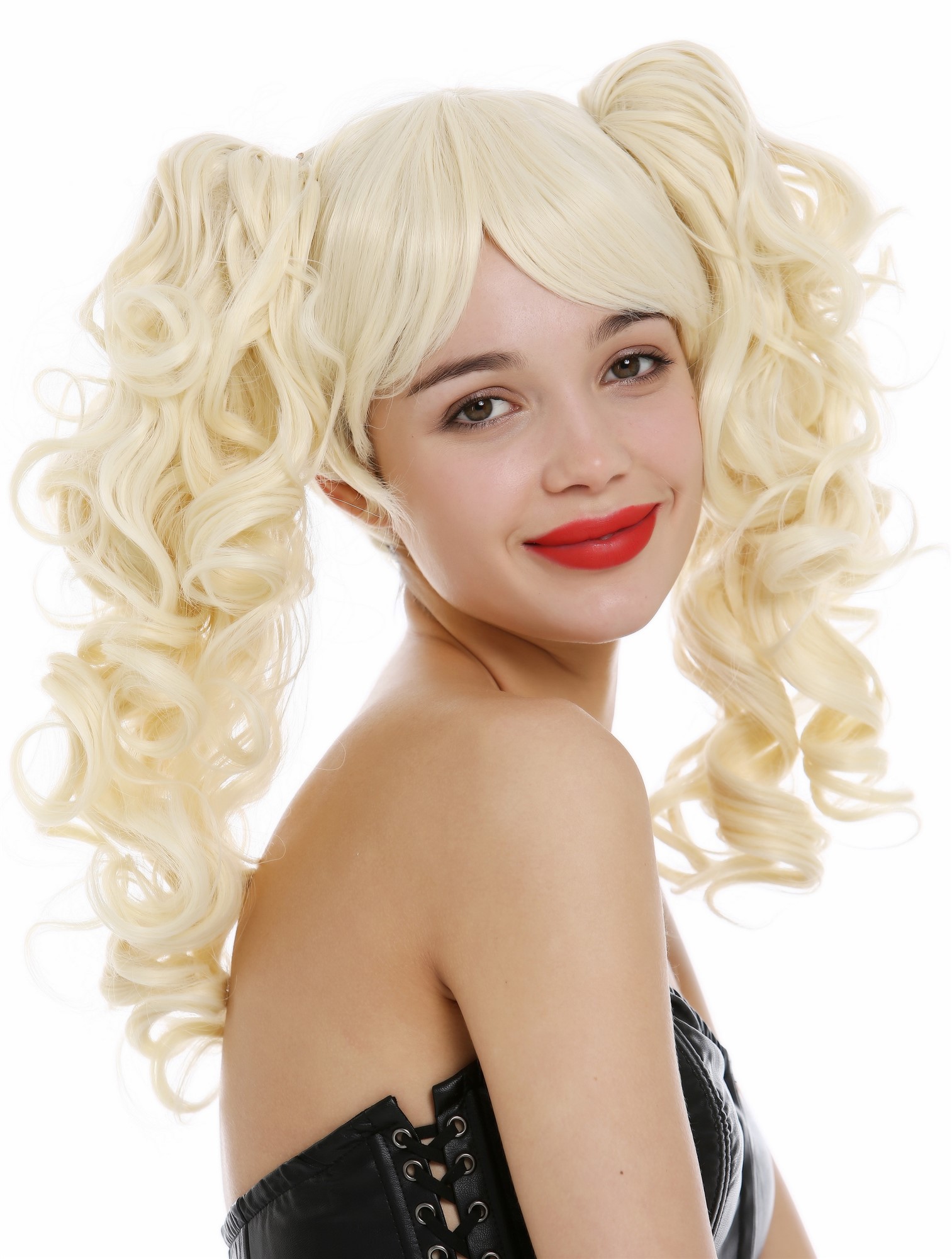 hochwertige Qualitätsperücken, Perücke Lolita kurz Zwei lange lockige Zöpfe Hellblond ZM-1184-613, Ansicht 5, WIG ME UP: Ihr Perücken Online Shop lockige Tressen-Perücke Hellblond schulterlange Haare für Damen