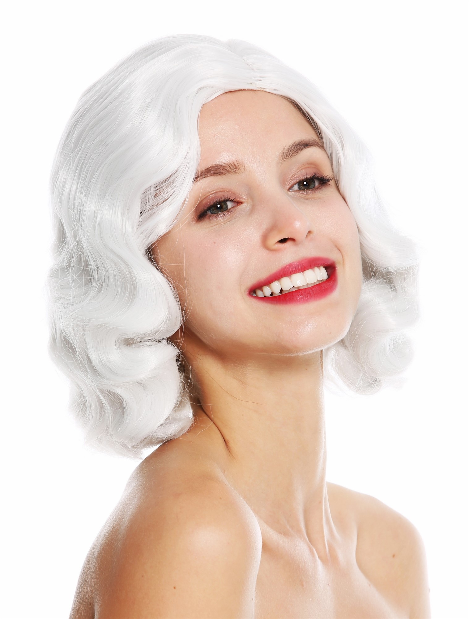 hochwertige Qualitätsperücken, Perücke 20er Mittelscheitel wellig Swing Weiß-Grau GFW1726-001, Vorderansicht, WIG ME UP: Ihr Perücken Online Shop wellige Tressen-Perücke mit Kopfhaut-Imitat Weißgrau kurze Haare für Damen