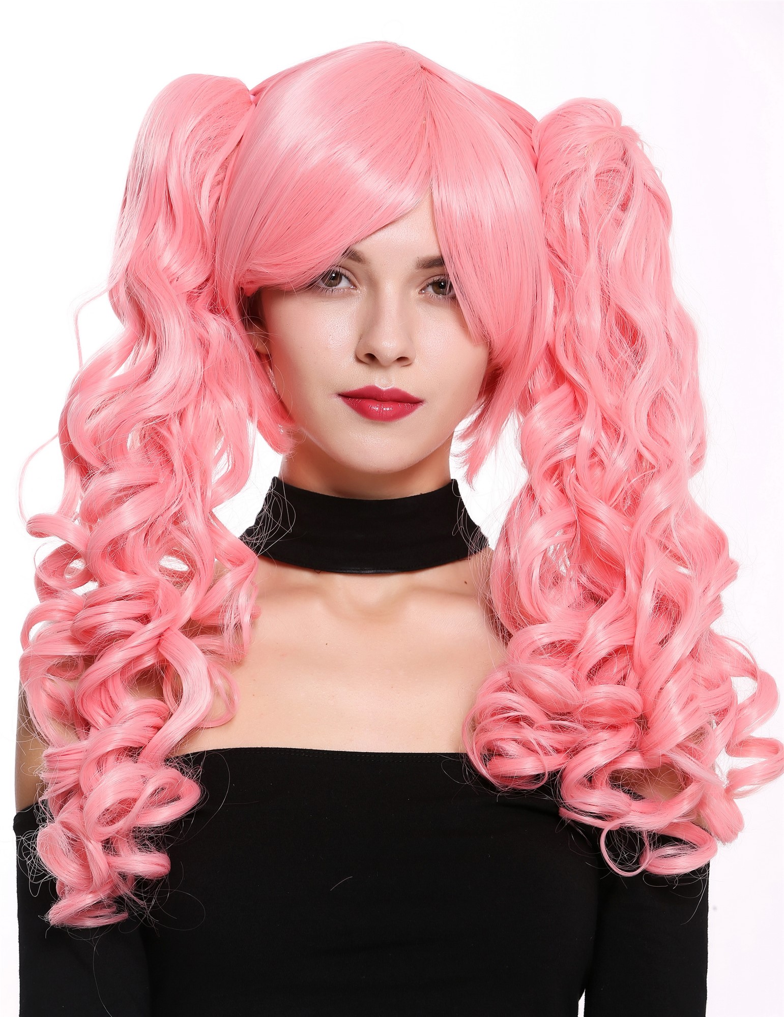 hochwertige Qualitätsperücken, Perücke Rosa lange Zöpfe Cosplay YZF-7026A+A-TF1632, Ansicht 4, WIG ME UP: Ihr Perücken Online Shop lockige Tressen-Perücke Hellrosa schulterlange Haare für Damen