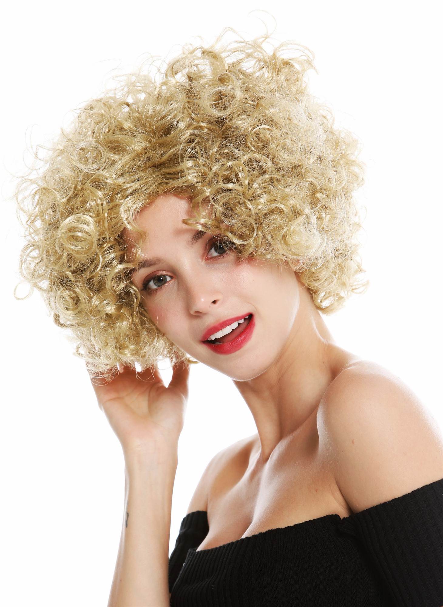 Women's party wig carnival Halloween Diva short curly middle parting blonde 1352, view 3, WIG ME UP: Your Perücken Online Shop Party Wig, Unisex, golden ash blonde, curled, short