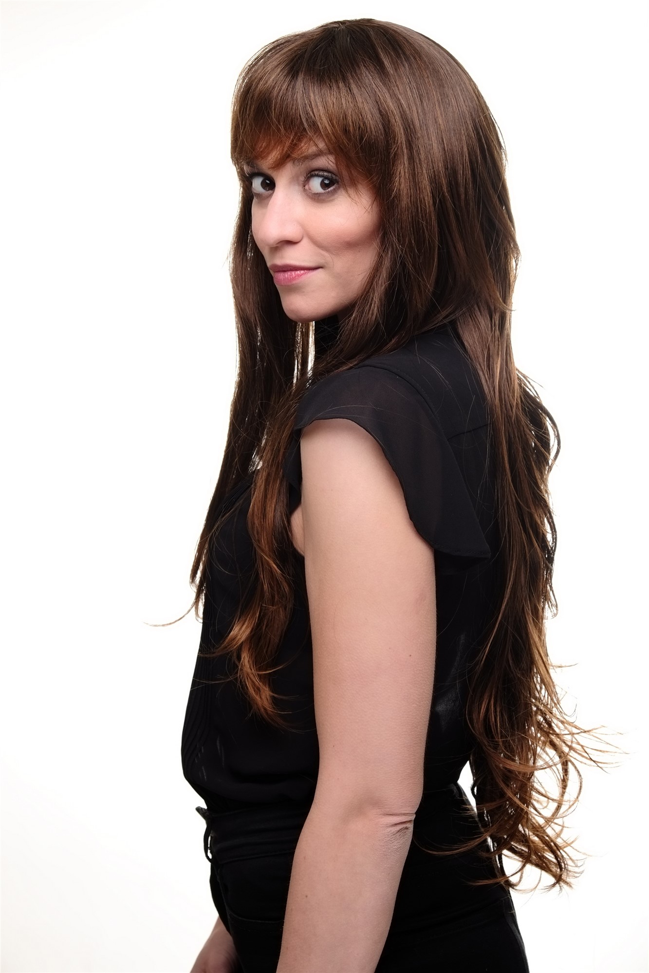 hochwertige Qualitätsperücken, Lange natürliche Damen Perücke gewellt natürlicher Braun-Mix 6311-2T30, Ansicht 2, WIG ME UP: Ihr Perücken Online Shop wellige Tressen-Perücke mit Kopfhaut-Imitat Schwarzbraun-Kupferbraun-Mix sehr lange Haare für Damen