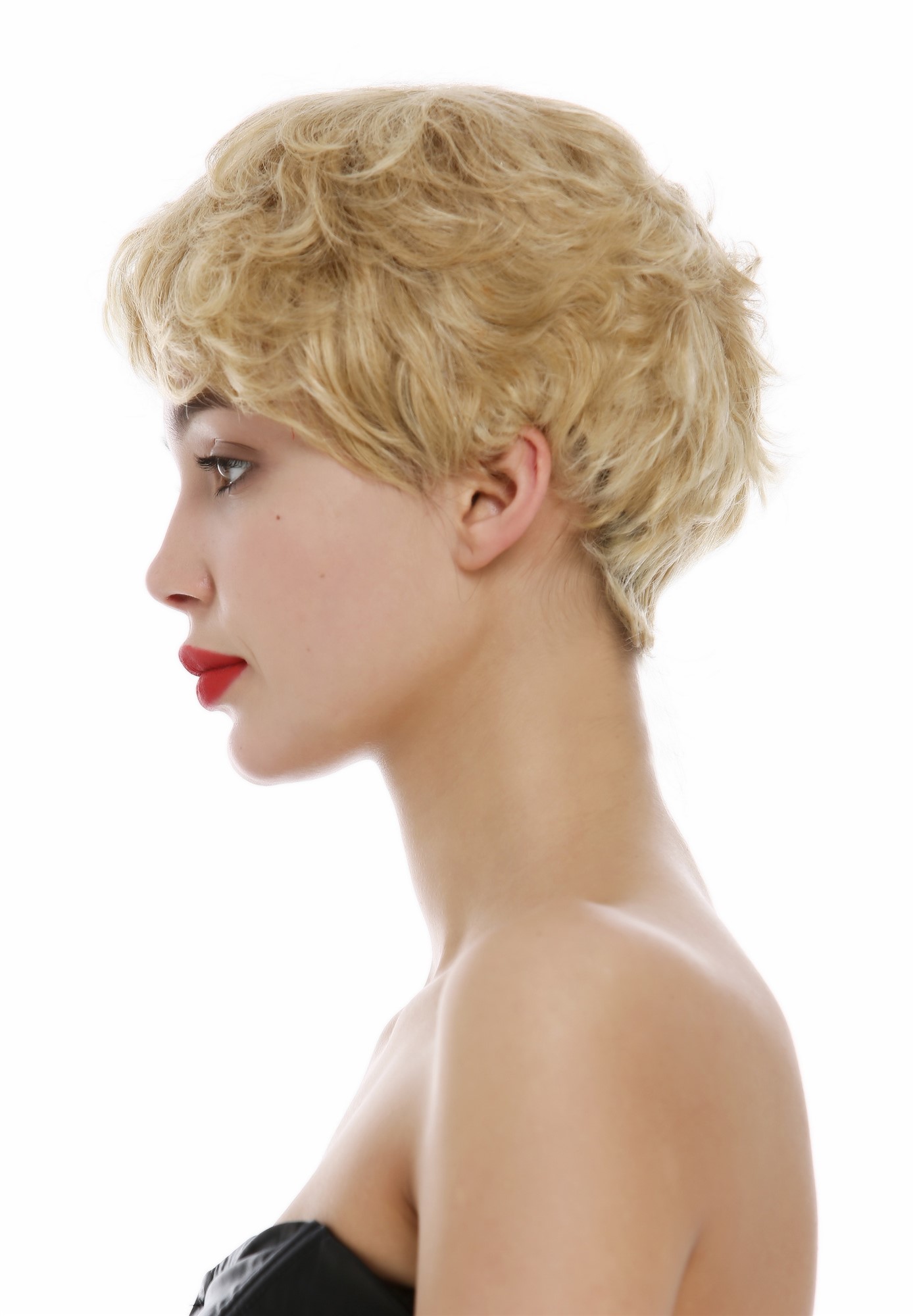 hochwertige Qualitätsperücken, Perücke Echthaar Damen Herren kurz Pixie wild wellig Blond gesträhnt BHH-11-24H613, Ansicht 3, WIG ME UP: Ihr Perücken Online Shop wellige Tressen-Perücke Aschblond-Platinblond-Mix kurze Haare für Damen
