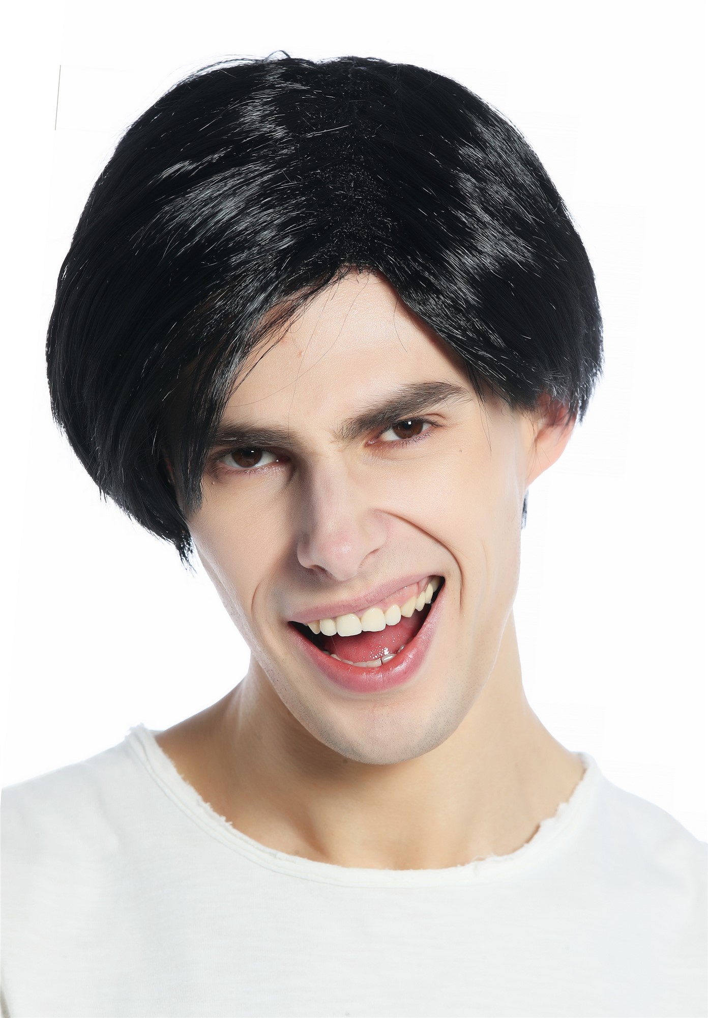 Halloween Carnival Wig Men Women unisex parting short straight Emo black CW-001, front view, WIG ME UP: Your Perücken Online Shop Party Wig, Unisex, Black, straight, short