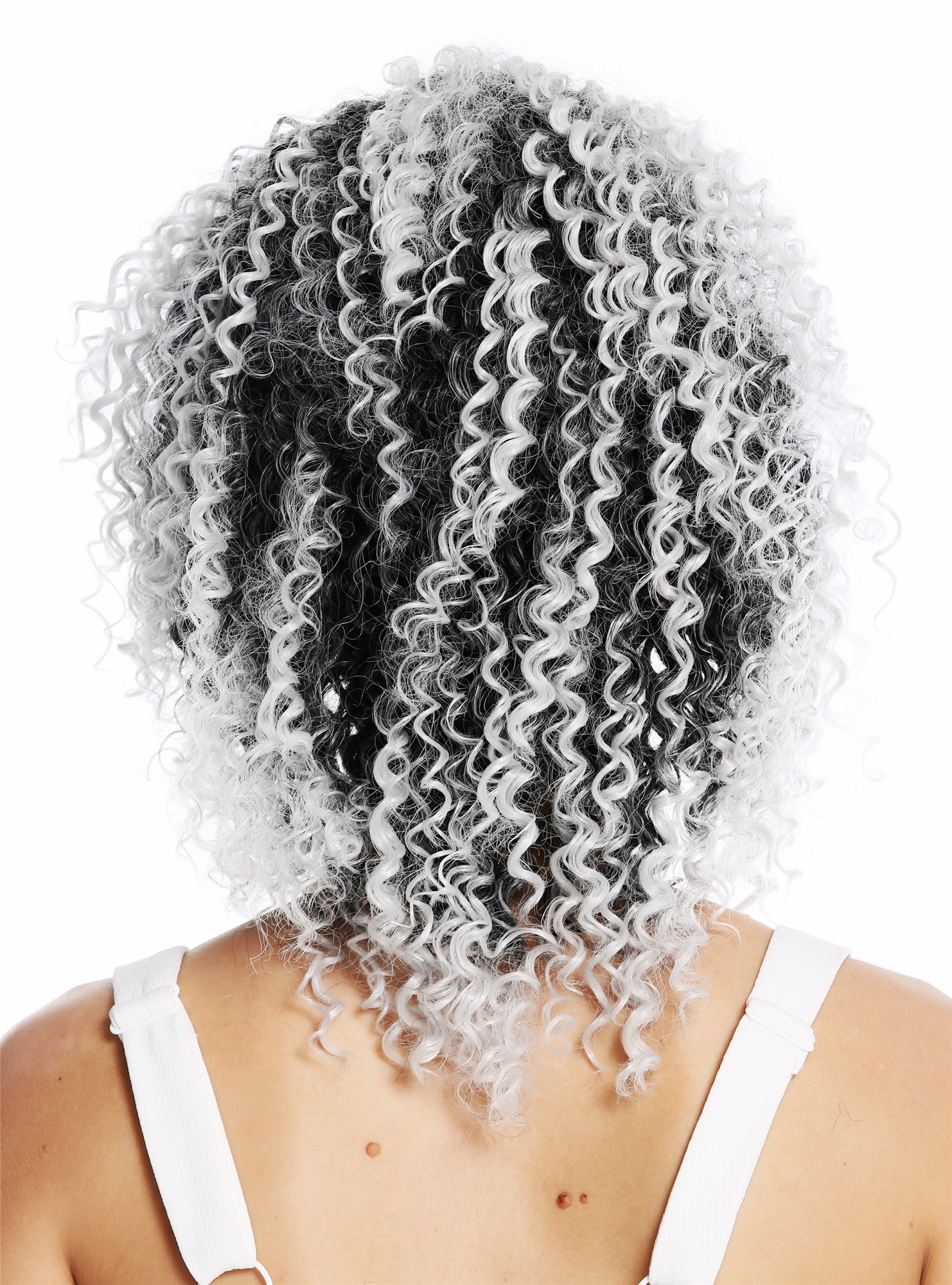 Women's wig lady shoulder length frizzy curls black grey highlights ZM-1590, view 4, WIG ME UP: Your Perücken Online Shop Quality Wigs, Ladies, black-gray mix, curled, shoulder-length