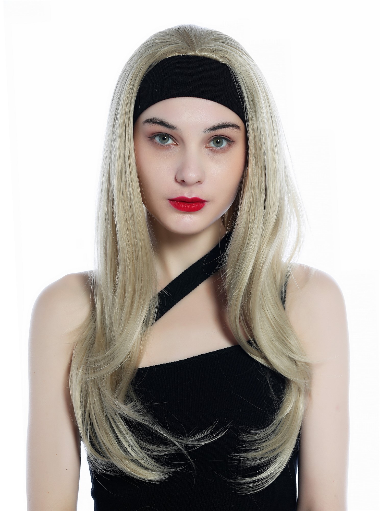 Lady wig half wig black headband retro long straight medium ash blonde H9306, front view, WIG ME UP: Your Perücken Online Shop Quality Wigs, Ladies, ash blonde, straight, long