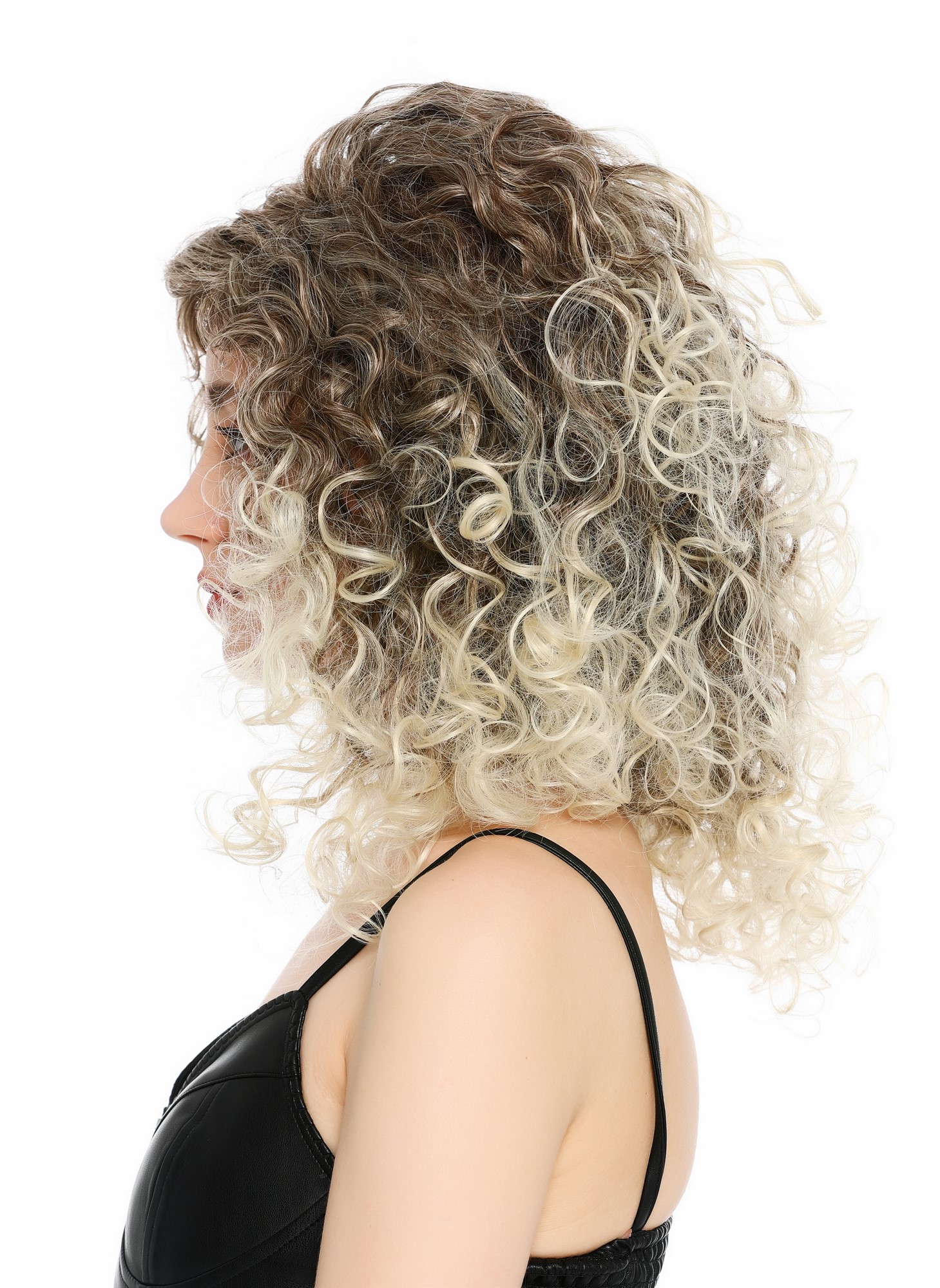 lockige Party-Perücke Hellblond-Dunkelblond-Mix 50 cm lange Perücke für Damen