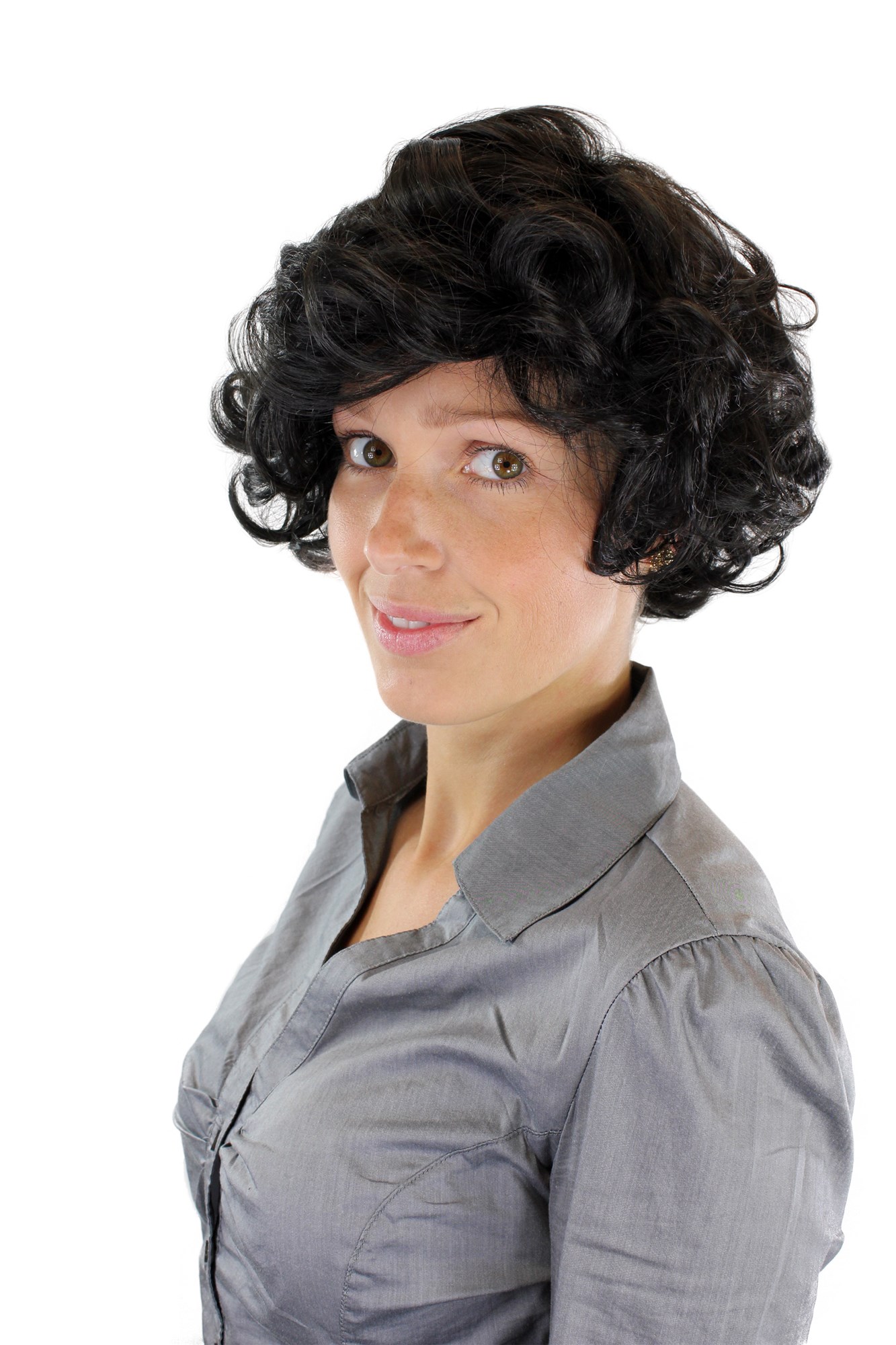 hochwertige Qualitätsperücken, Perücke kurz kesse Locken schwarz GFW963-1B, Ansicht 4, WIG ME UP: Ihr Perücken Online Shop lockige Tressen-Perücke Samtschwarz kurze Haare für Damen