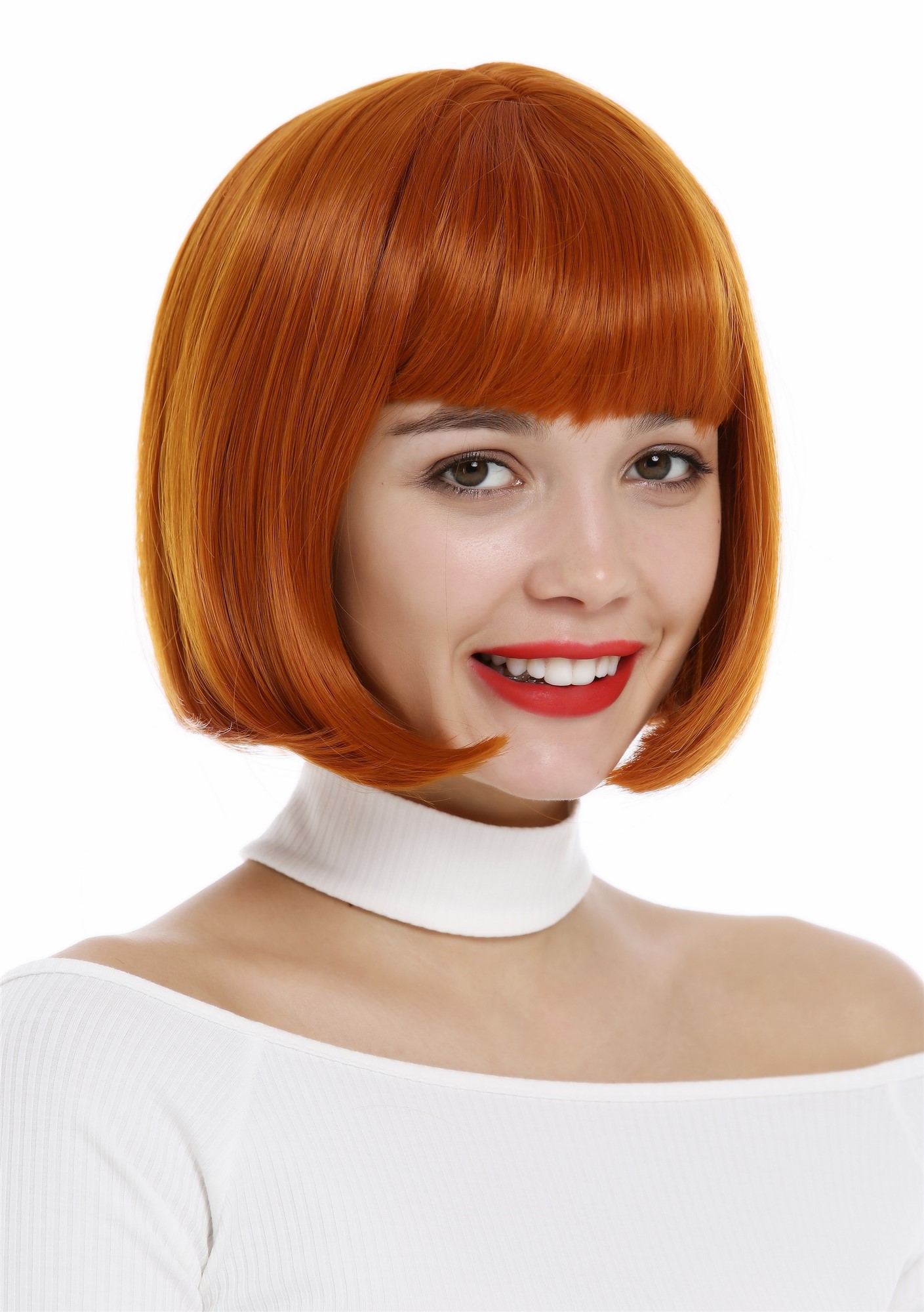 glatte Tressen-Perücke Orangerot kurze Haare für Damen