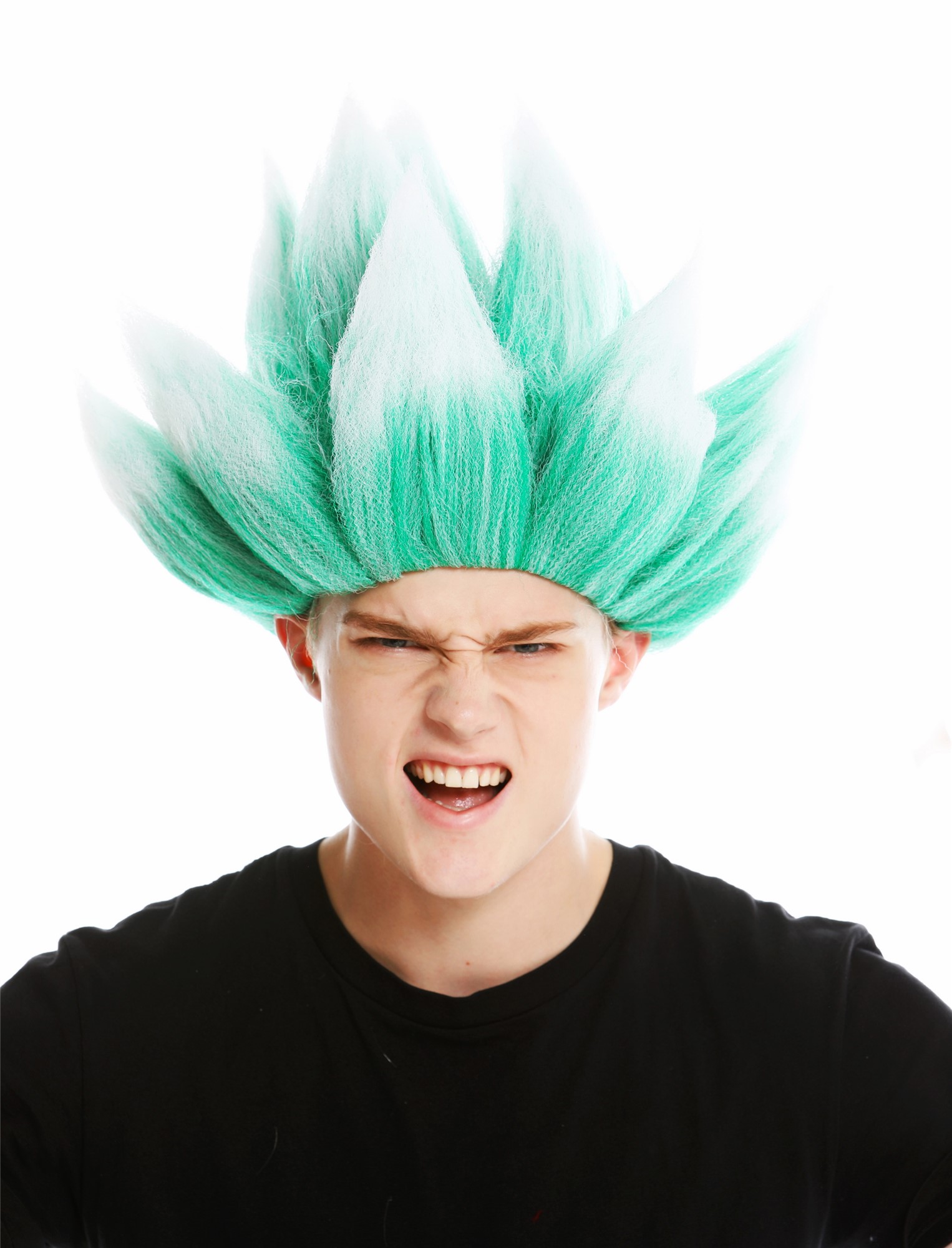Wig men women carnival teased high demon devil troll flower green white LM-19, view 2, WIG ME UP: Your Perücken Online Shop Party Wig, Unisex, Light green with white tips, wavy, short