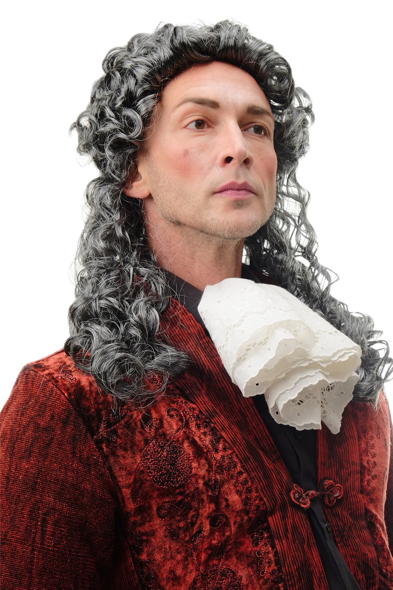 68838-P103/68 Man Lady Party Wig Halloween historic baroque long curly grey mix mullet 20", front view, WIG ME UP: Your Perücken Online Shop Party Wig, Unisex, Grey, curled, long