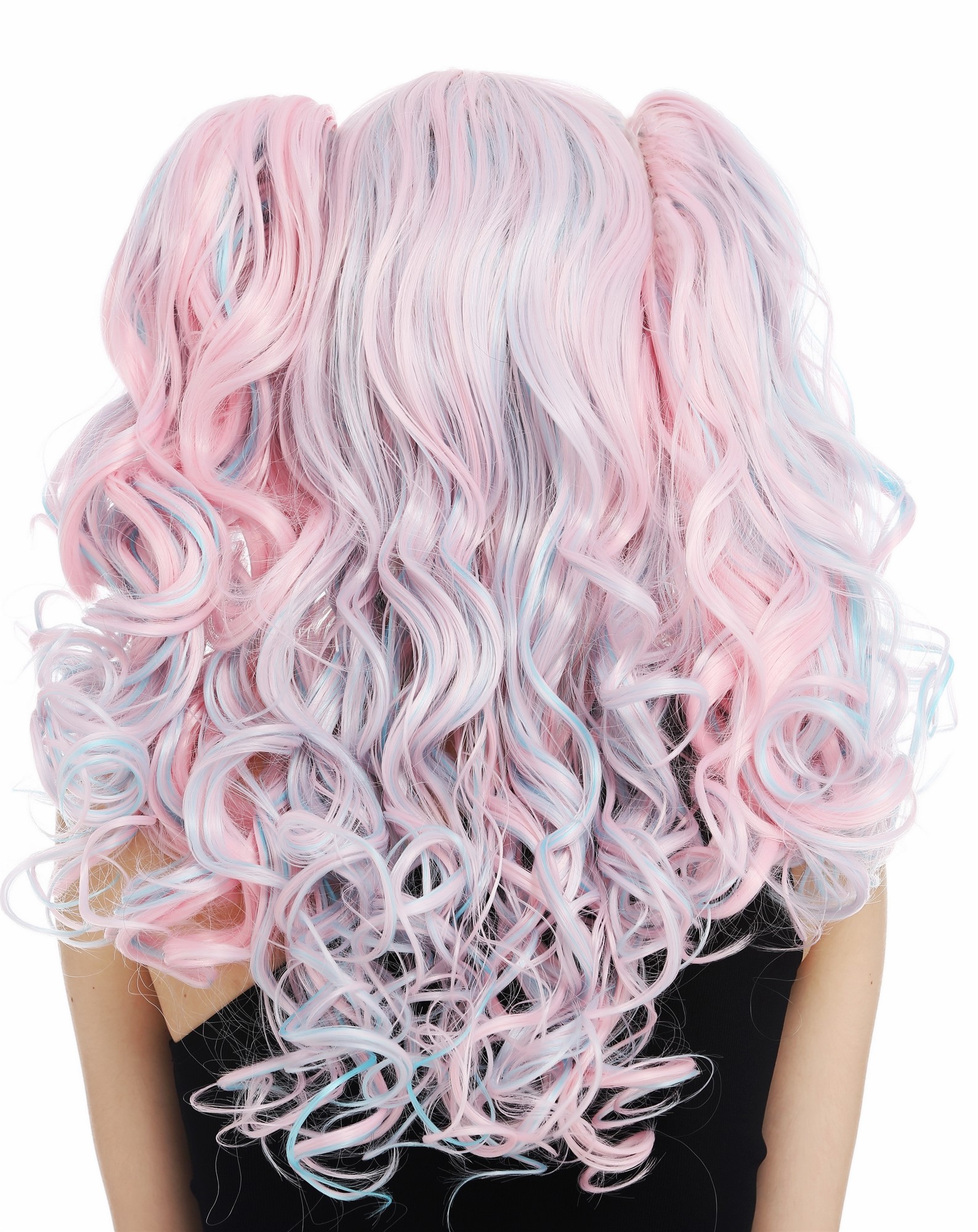 hochwertige Qualitätsperücken, Perücke Cosplay Lolita 2 Zöpfe Rosa Blau Mix lang lockig TYS-295+298-T1911HTF2513, Ansicht 6, WIG ME UP: Ihr Perücken Online Shop lockige Tressen-Perücke mit Kopfhaut-Imitat Rosa-Blau-Mix lange Haare für Damen