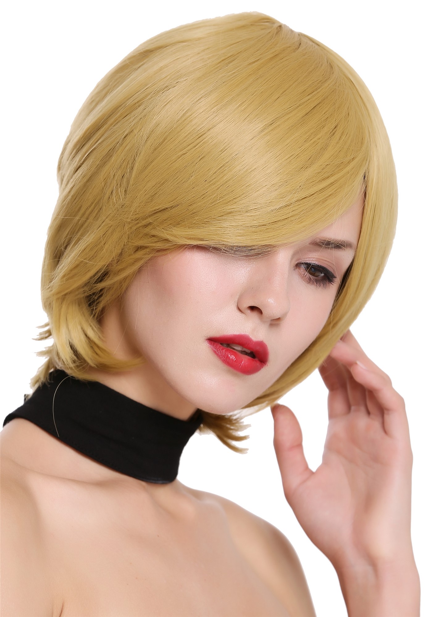 hochwertige Qualitätsperücken, Perücke kurz Scheitel Blond Karamellblond KC-55-1133, Ansicht 2, WIG ME UP: Ihr Perücken Online Shop glatte Tressen-Perücke Karamelblond kurze Haare für Damen