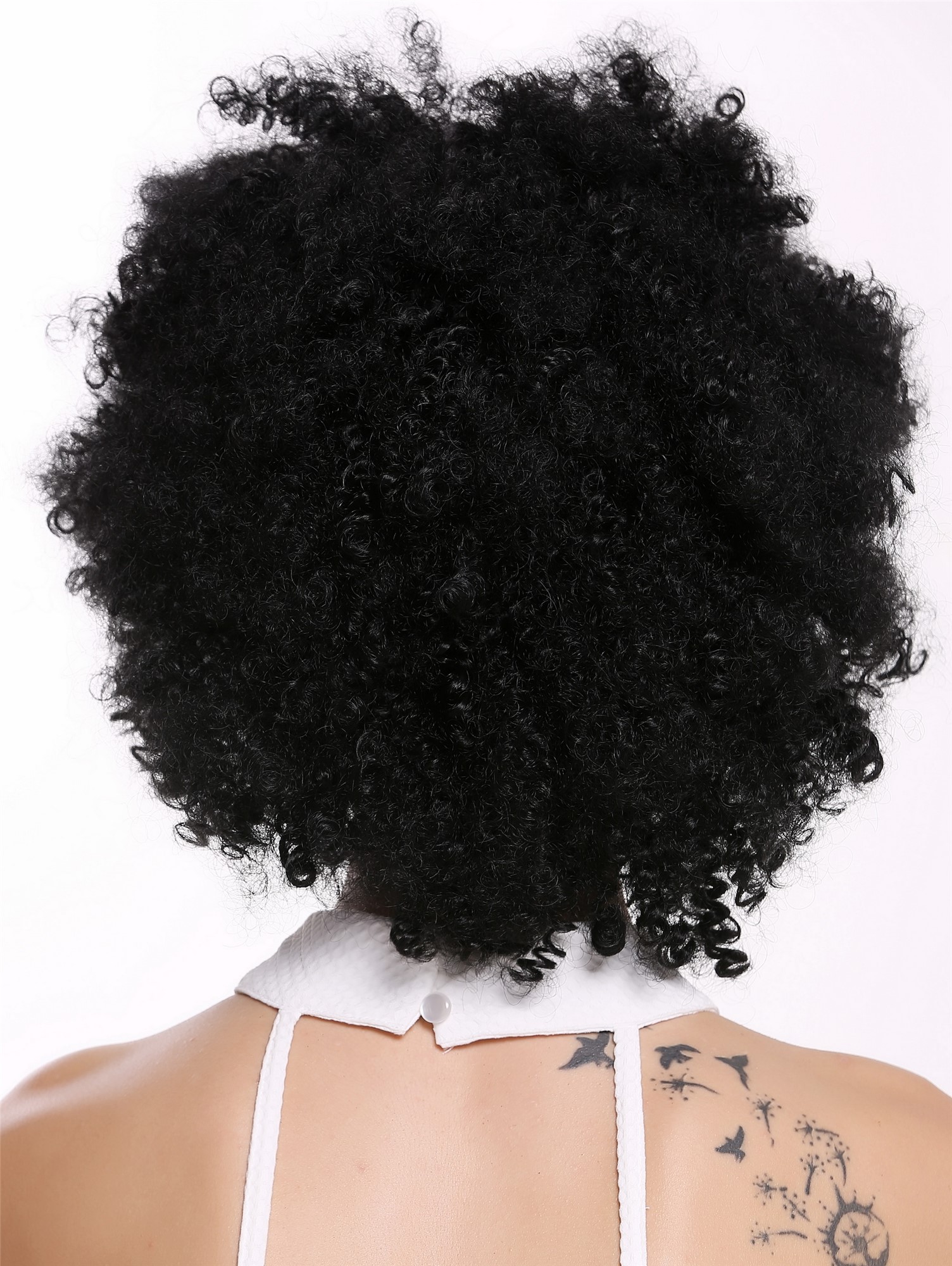 hochwertige Qualitätsperücken, Perücke kraus Afro Locken Volumen Schwarz ZM-1586-1, Ansicht 4, WIG ME UP: Ihr Perücken Online Shop lockige Tressen-Perücke Schwarz schulterlange Haare für Damen