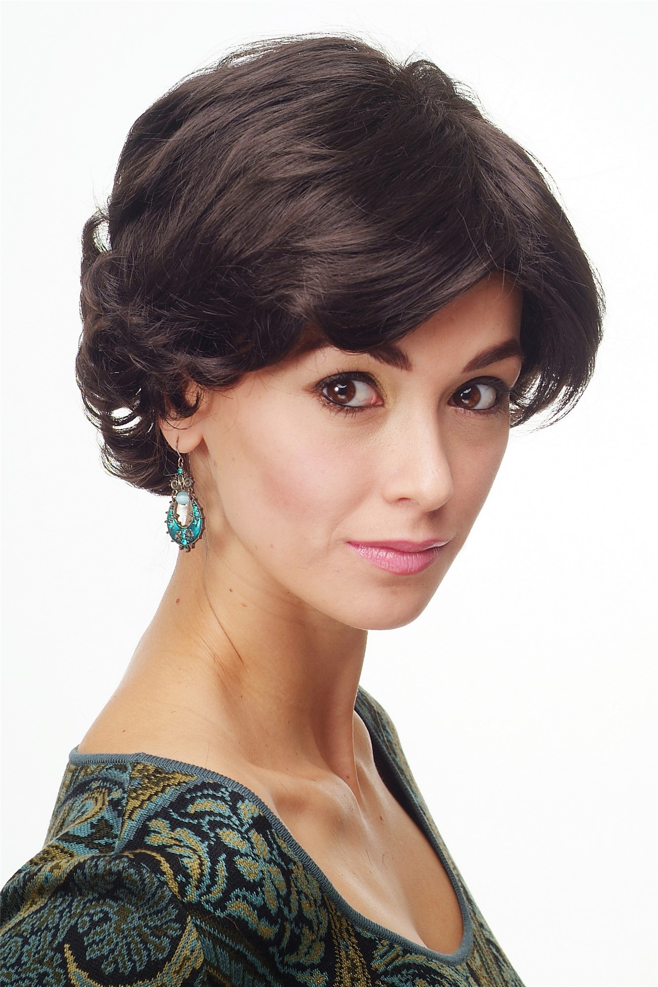 hochwertige Qualitätsperücken, Damenperücke kurz Wellig Braun Scheitel Modell: DW181, Ansicht 5, WIG ME UP: Ihr Perücken Online Shop wellige Tressen-Perücke Braun kurze Haare für Damen