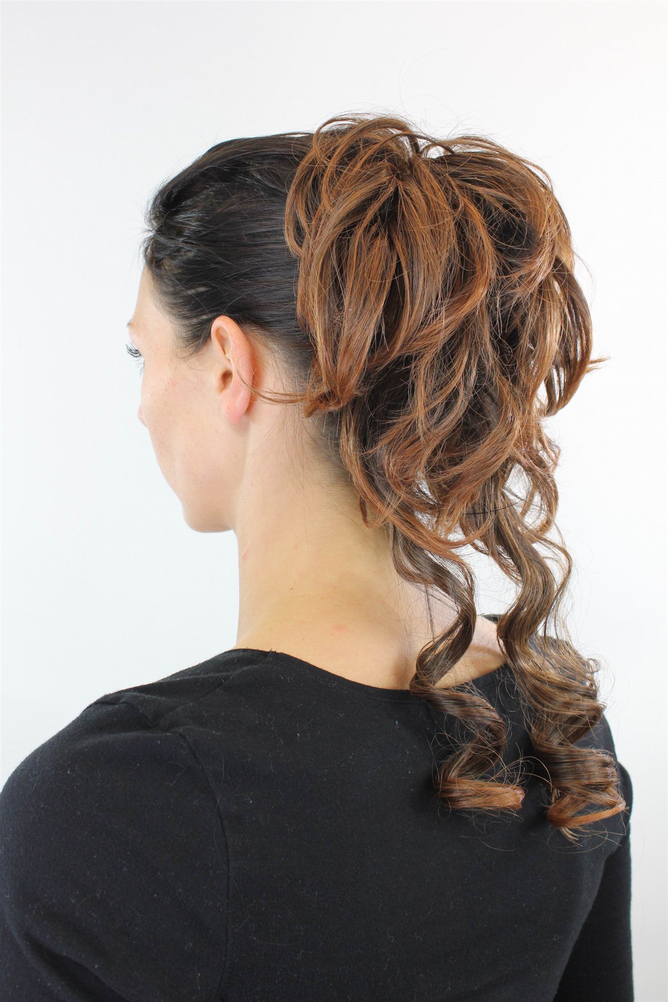 Hair Piece baroque voluminous wild curled scrunchy comb chestnut brownYZF-3072HT, view 2, WIG ME UP: Your Perücken Online Shop Ponytails, brown mix, curled, shoulder-length