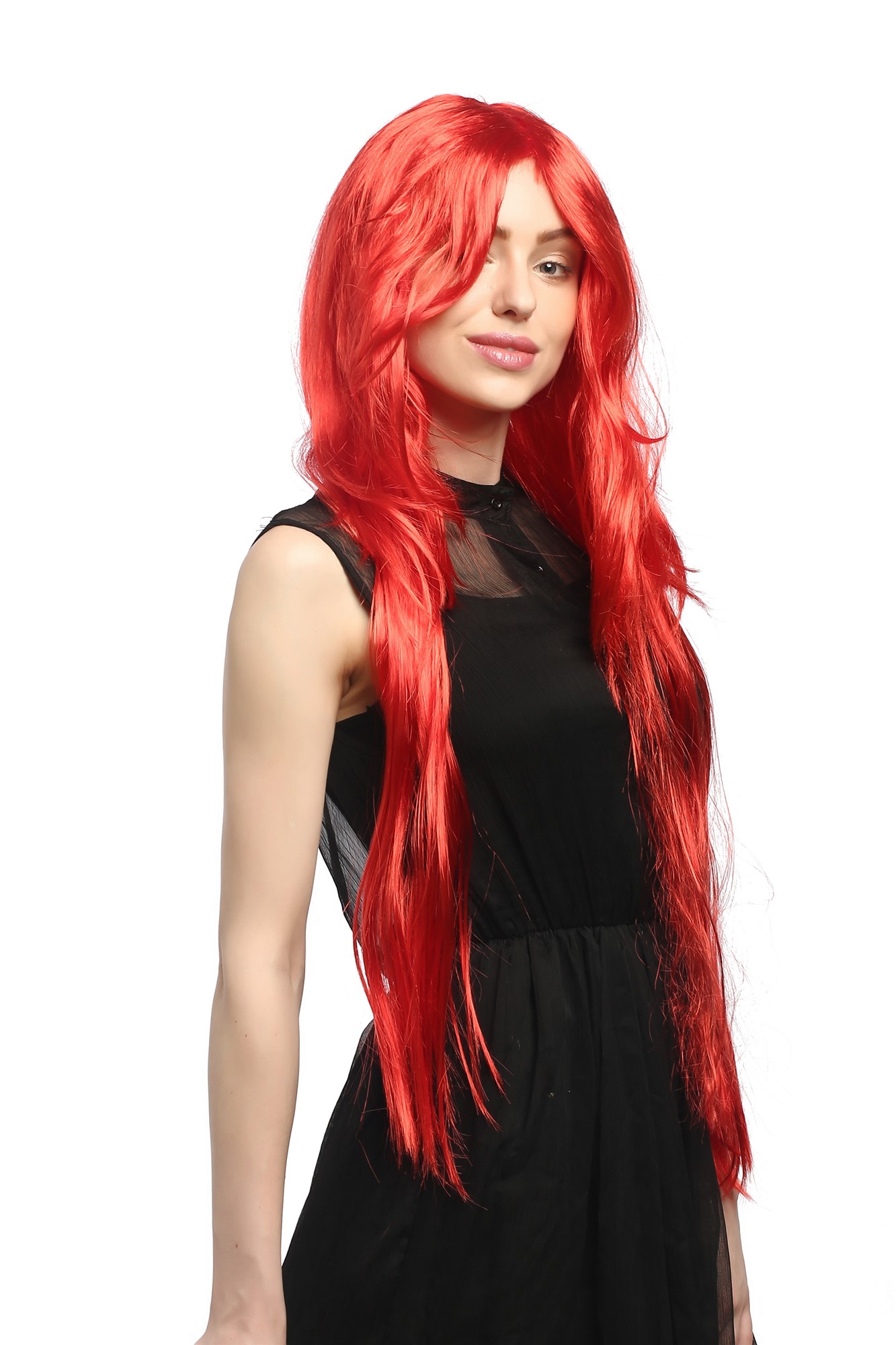 Lady Party Wig Halloween Fancy Dress extremely long fiery witchy red straight parting Witch 33", front view, WIG ME UP: Your Perücken Online Shop Party Wig, Ladies, Red, straight, very long