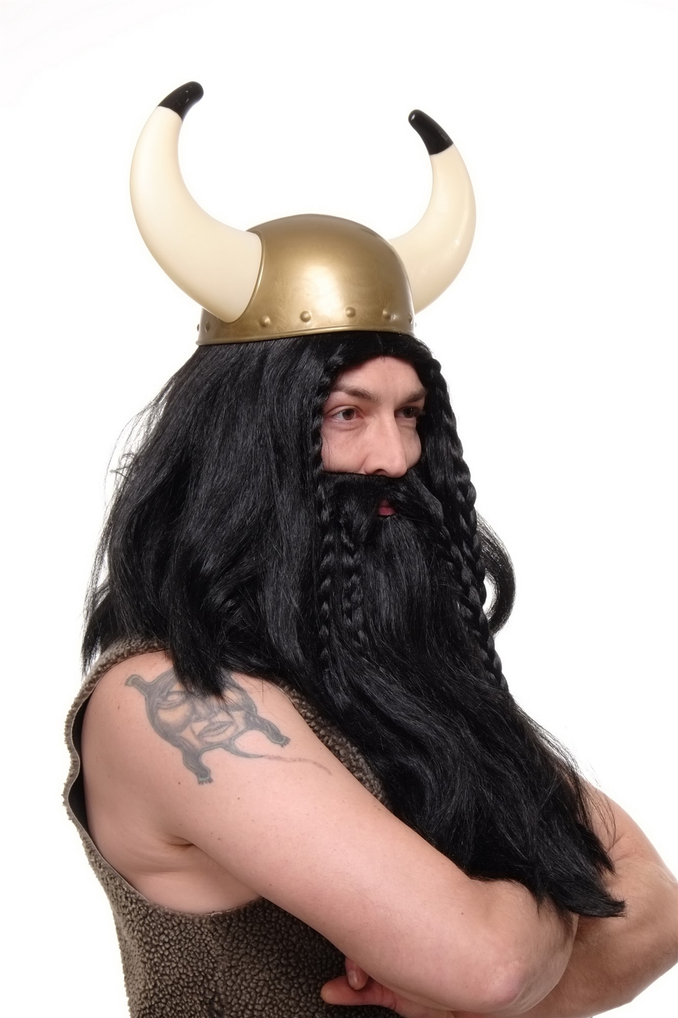 Party/Fancy Dress /Halloween black Wig & Beard Erik Viking Chieftain Barbarian Berzerker Dwarf, view 4, WIG ME UP: Your Perücken Online Shop Party Wig, Men, Black, Braided, long