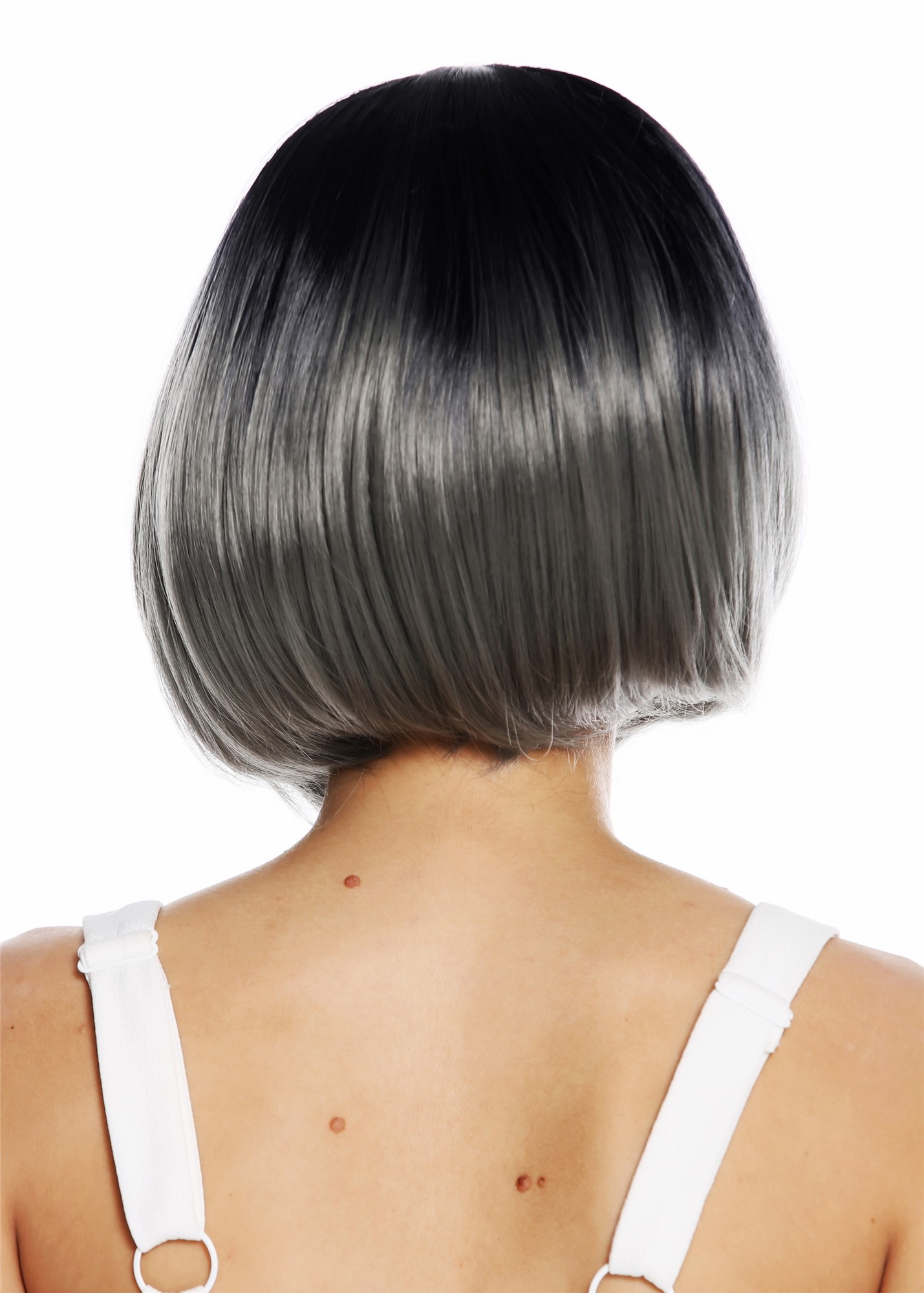 hochwertige Qualitätsperücken, Perücke kurz Longbob Mittelscheitel Ombre Schwarz Grau ZM-1782-1BT171, Ansicht 4, WIG ME UP: Ihr Perücken Online Shop glatte Tressen-Perücke mit Kopfhaut-Imitat Schwarz-Grau-Mix kurze Haare für Damen