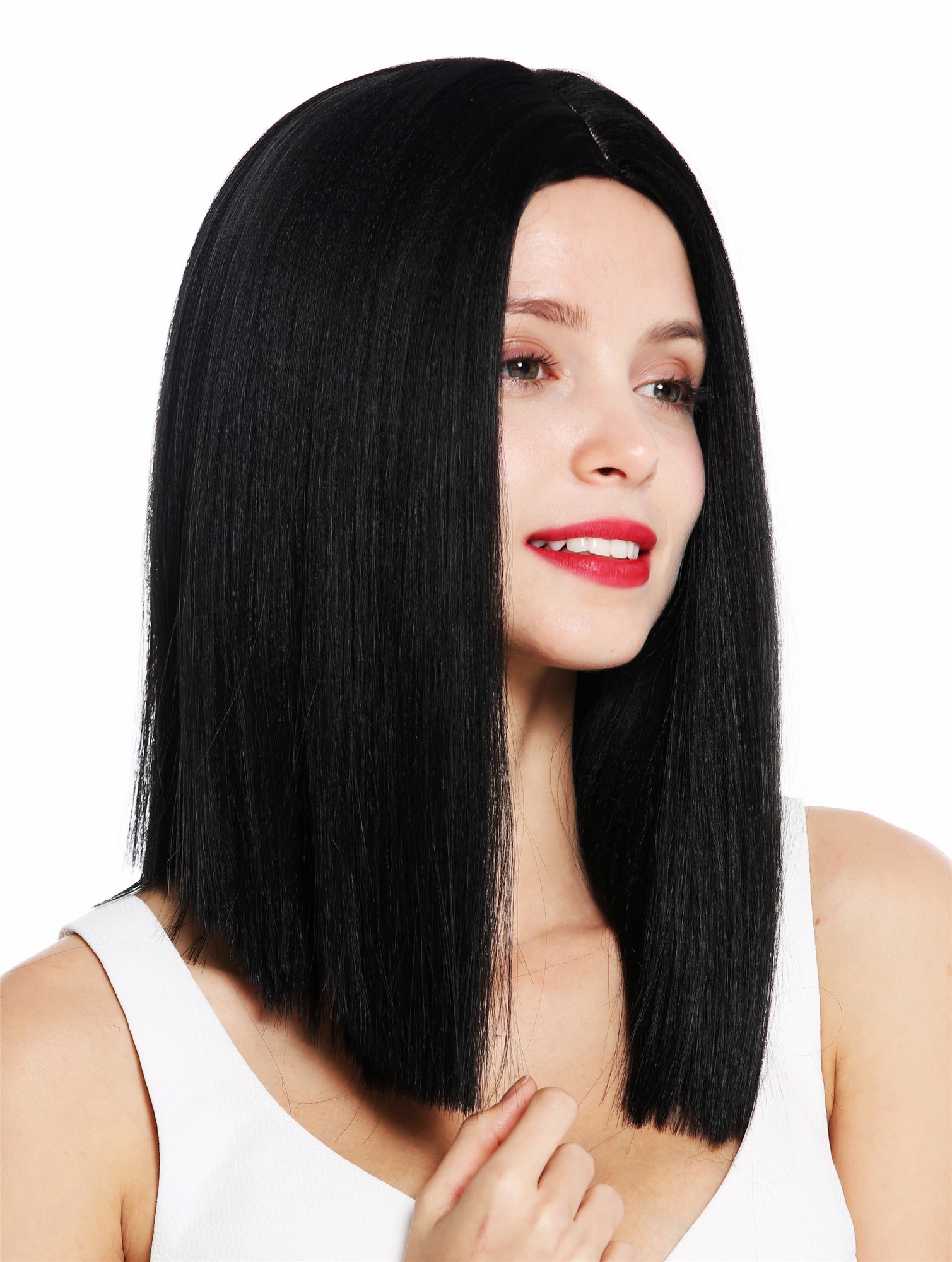 Women's wig shoulder length sleek blunt cut middle parting black VK-51, view 2, WIG ME UP: Your Perücken Online Shop Quality Wigs, Ladies, velvet black, straight, shoulder-length