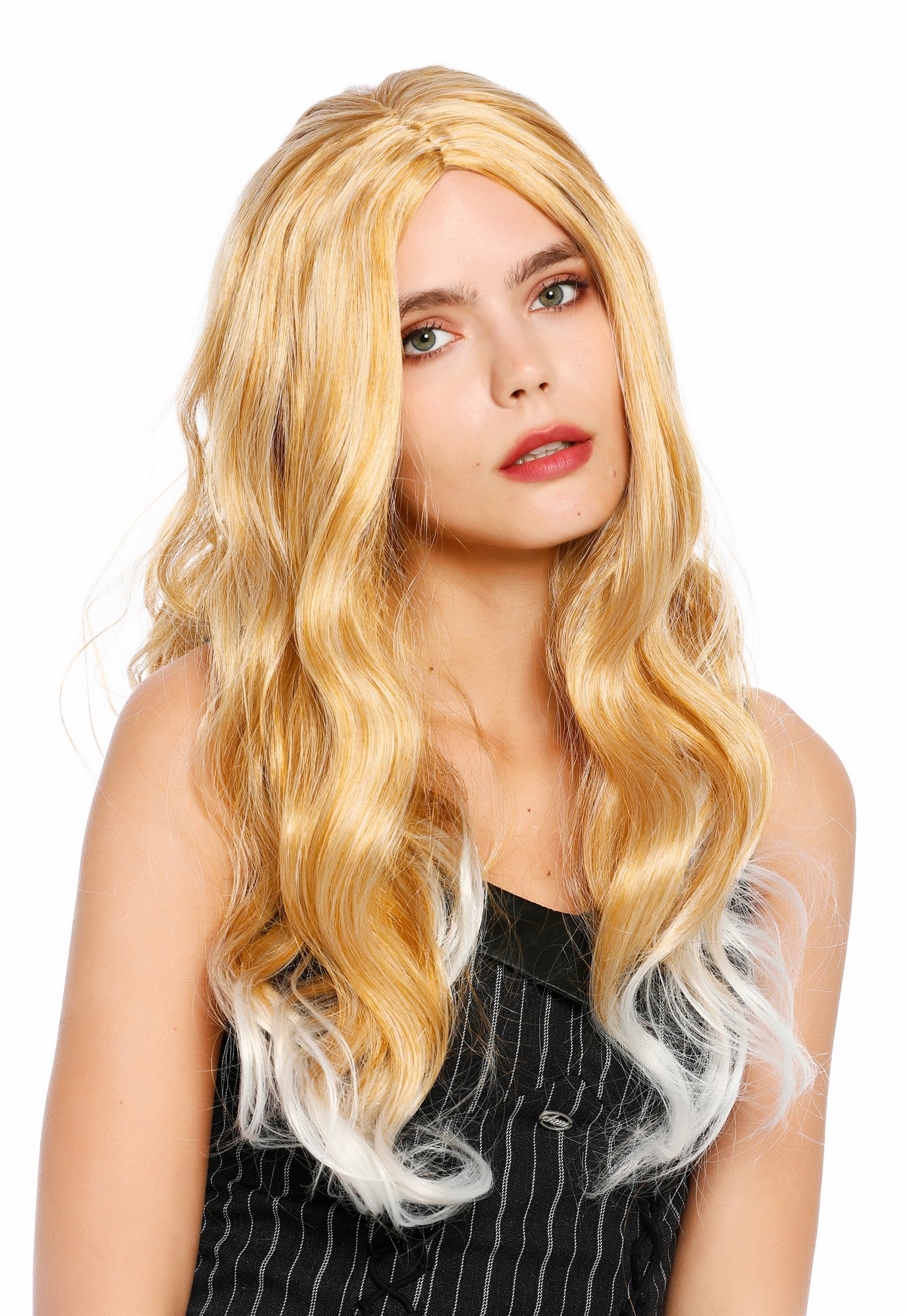 wellige Party-Perücke Blond-Weiß-Mix 55 cm lange Perücke für Damen