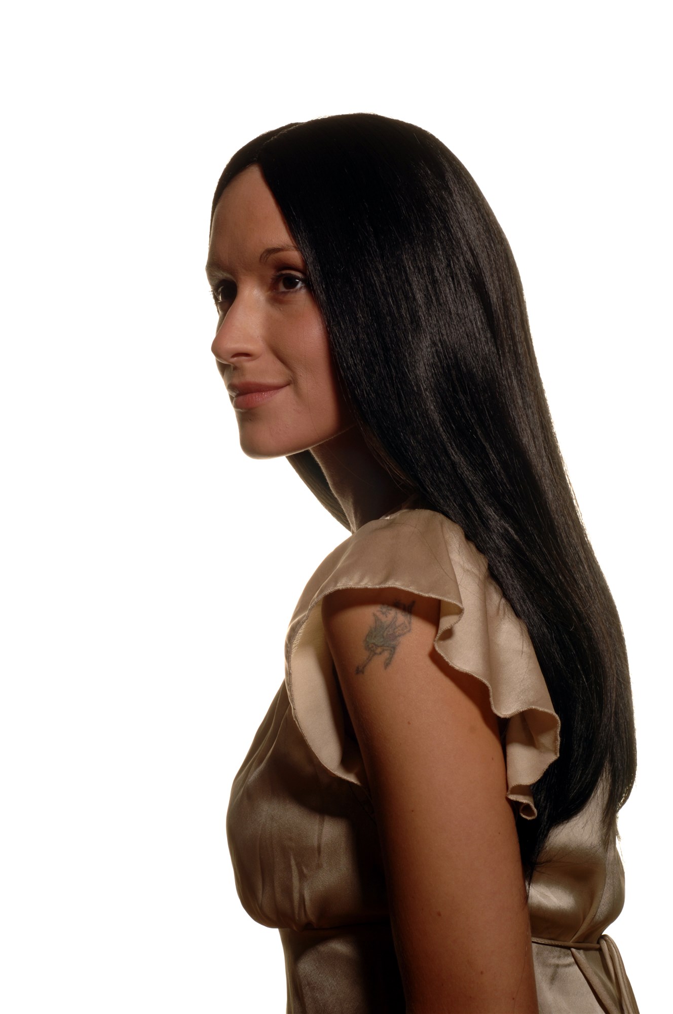 hochwertige Qualitätsperücken, Damen Perücke lang glatt Mittelscheitel schwarz samtschwarz SA-151-1B, Ansicht 4, WIG ME UP: Ihr Perücken Online Shop glatte Tressen-Perücke mit Kopfhaut-Imitat Samtschwarz lange Haare für Damen