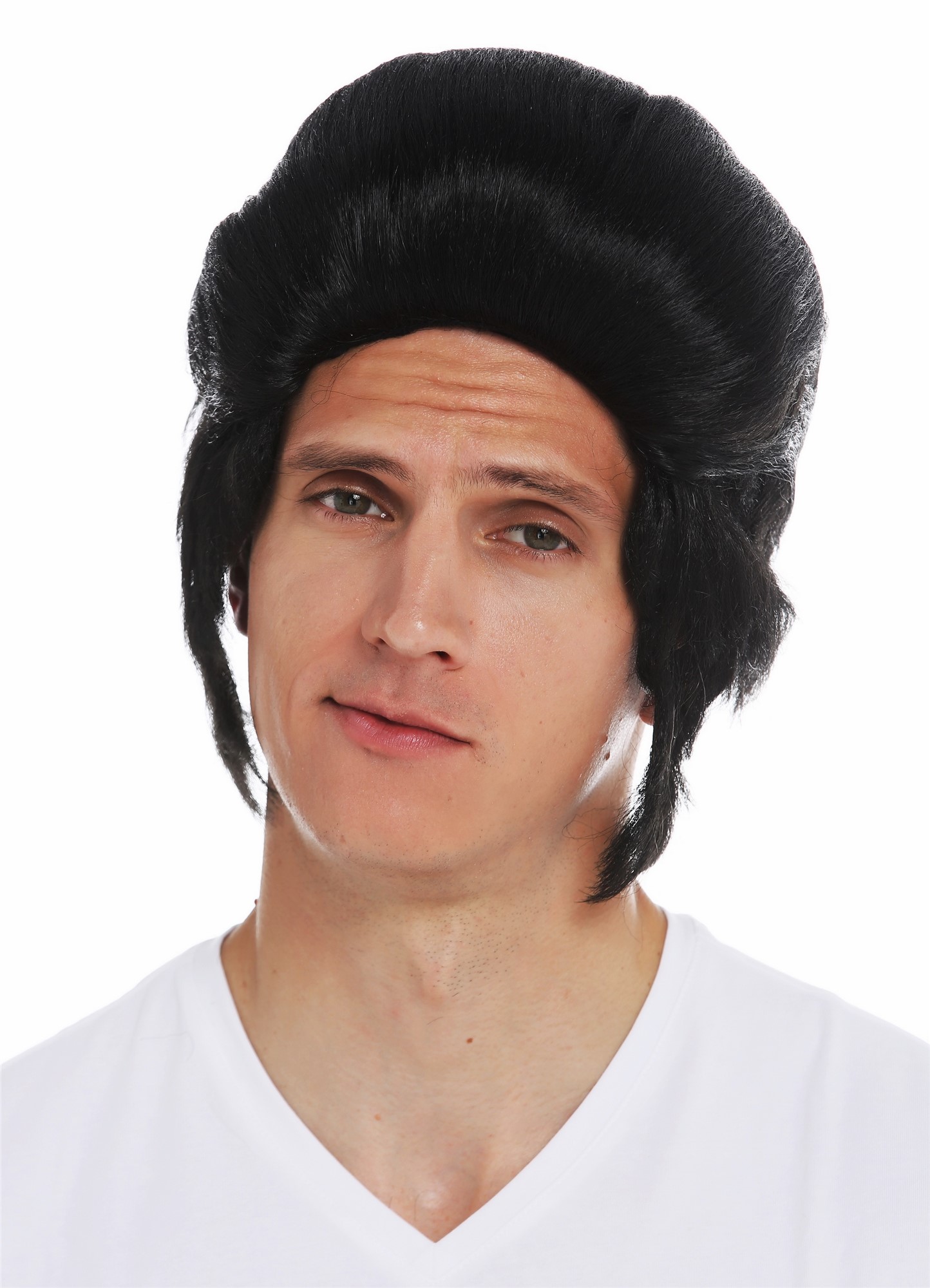 Wig carnival Halloween men man 50's Rockabilly black side burns quiff 7105, view 2, WIG ME UP: Your Perücken Online Shop Party Wig, Men, pitch black, straight, short