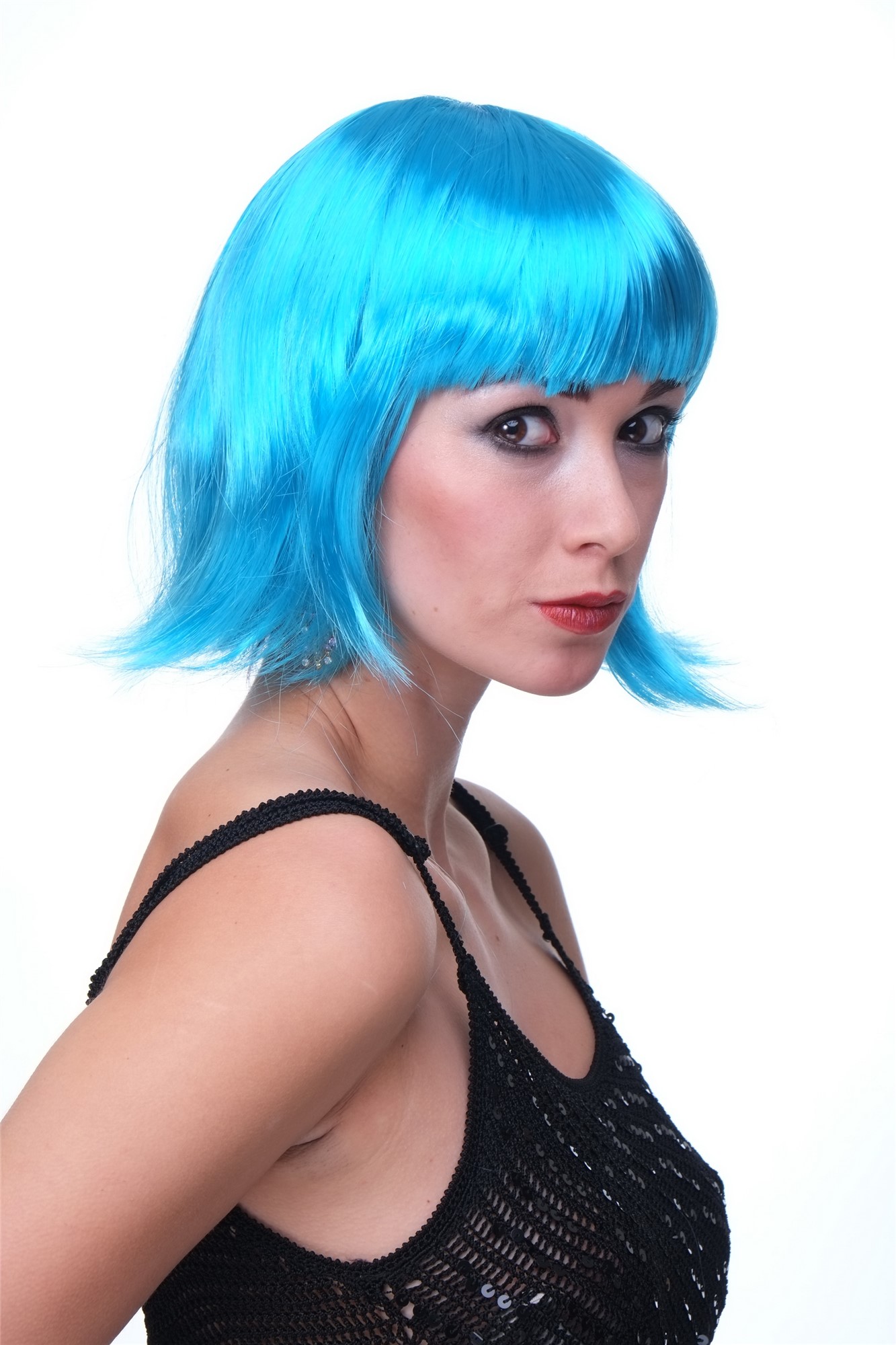 Party Halloween Disco lady women wig Bob fringe bangs short light blu PW0114, view 2, WIG ME UP: Your Perücken Online Shop Party Wig, Ladies, light blue, straight, short