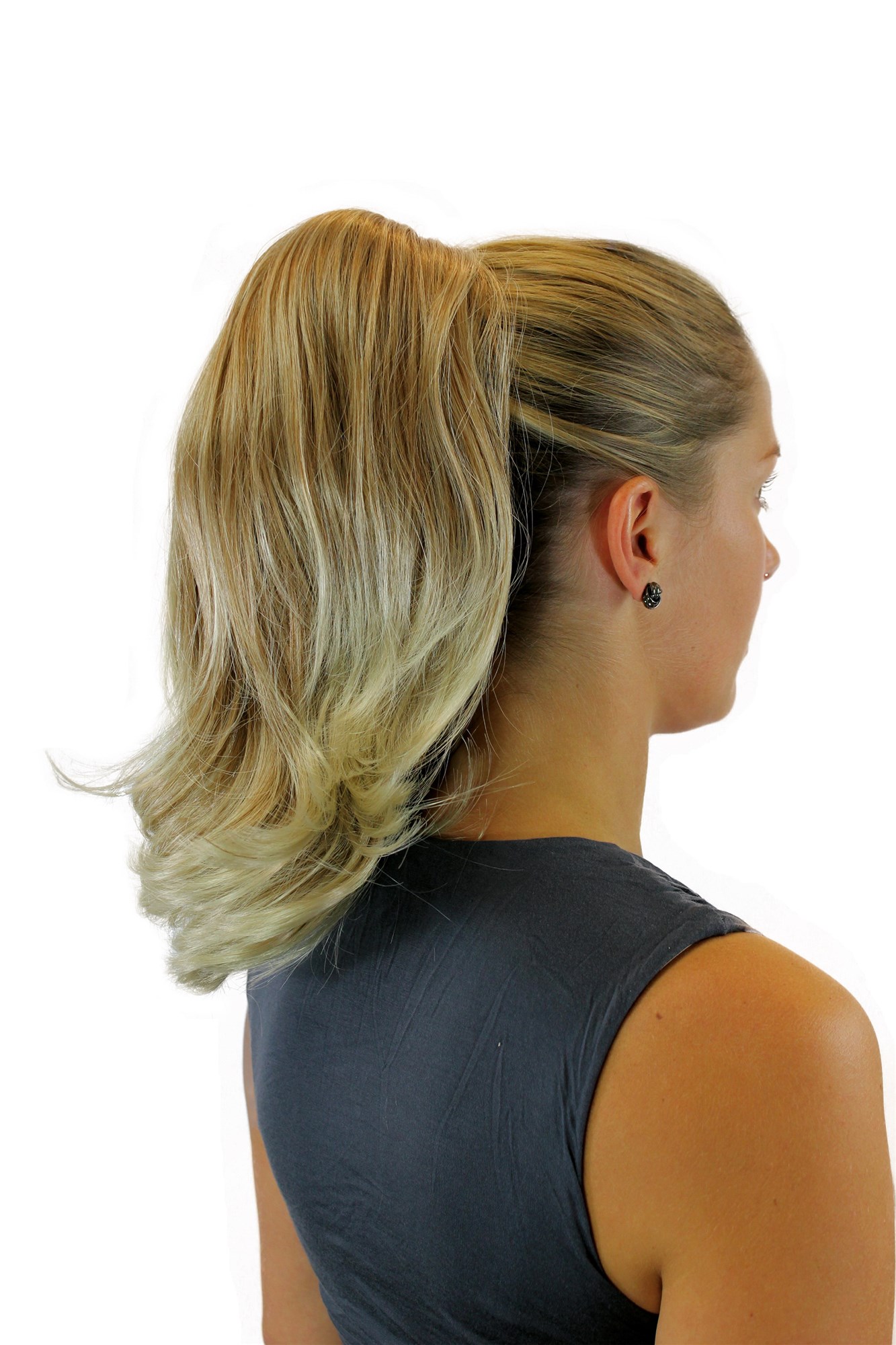 hochwertiges Haarteil glatt geschwungene Spitzen halblang Blond-Mix 0265-27TKB88, Vorderansicht, WIG ME UP: Ihr Perücken Online Shop welliges Zopf-Haarteil Blond-Mix 35 cm lang
