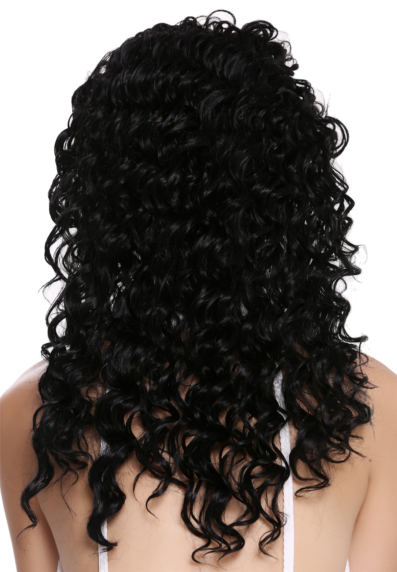 hochwertige Qualitätsperücken, Halbperücke 3/4 Perücke lang gelockt schwarz AG-1, Ansicht 2, WIG ME UP: Ihr Perücken Online Shop lockige Tressen-Perücke mit Gummizug Schwarz lange Haare für Damen